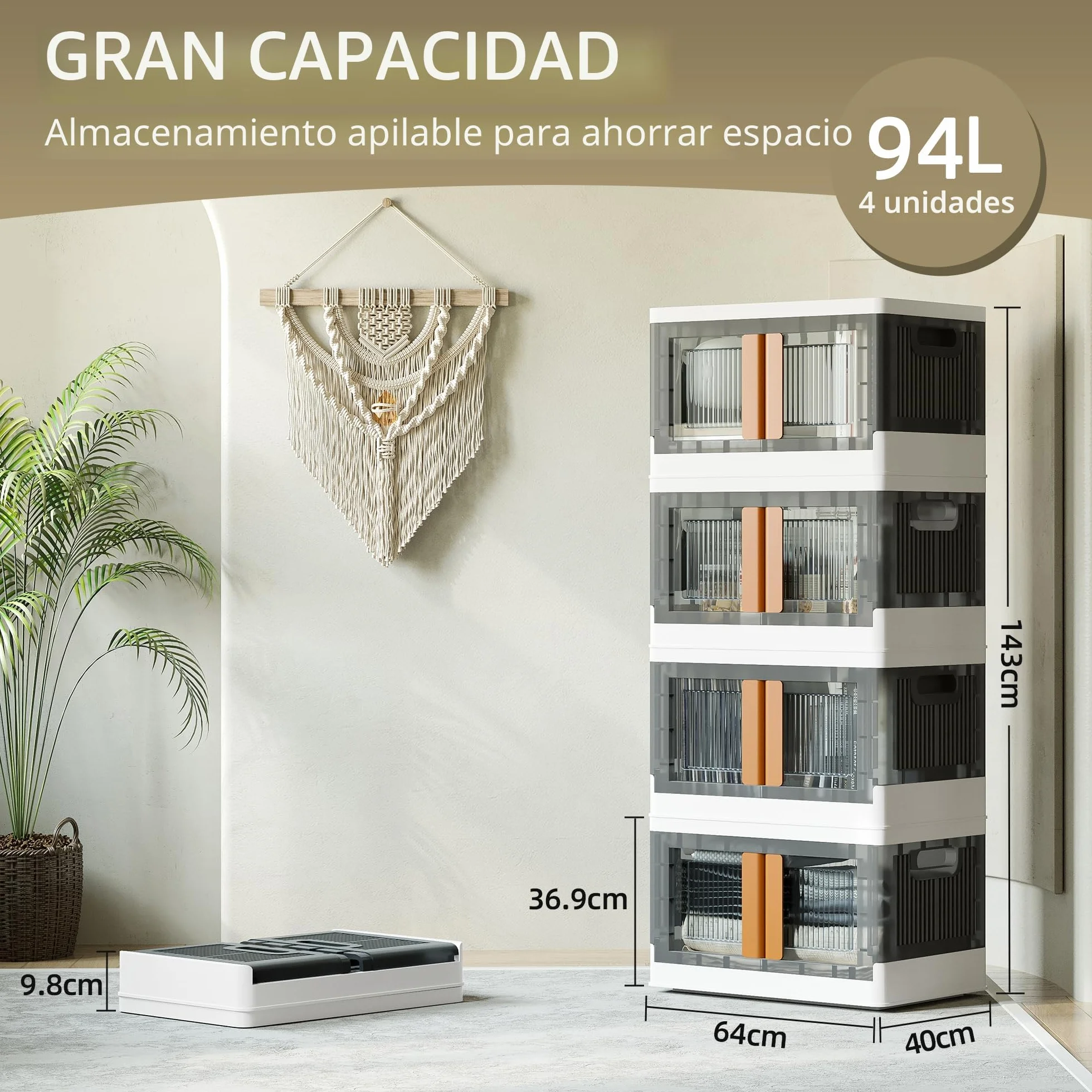 NETEL Cajas Almacenaje Plastico Grandes,4x 94L Storage Box,Caixas Arrumação Plastico,Transparente Cajas de Almacenamiento Apilables con Tapas y Ruedas, Caja de Plástico Duro y Grueso