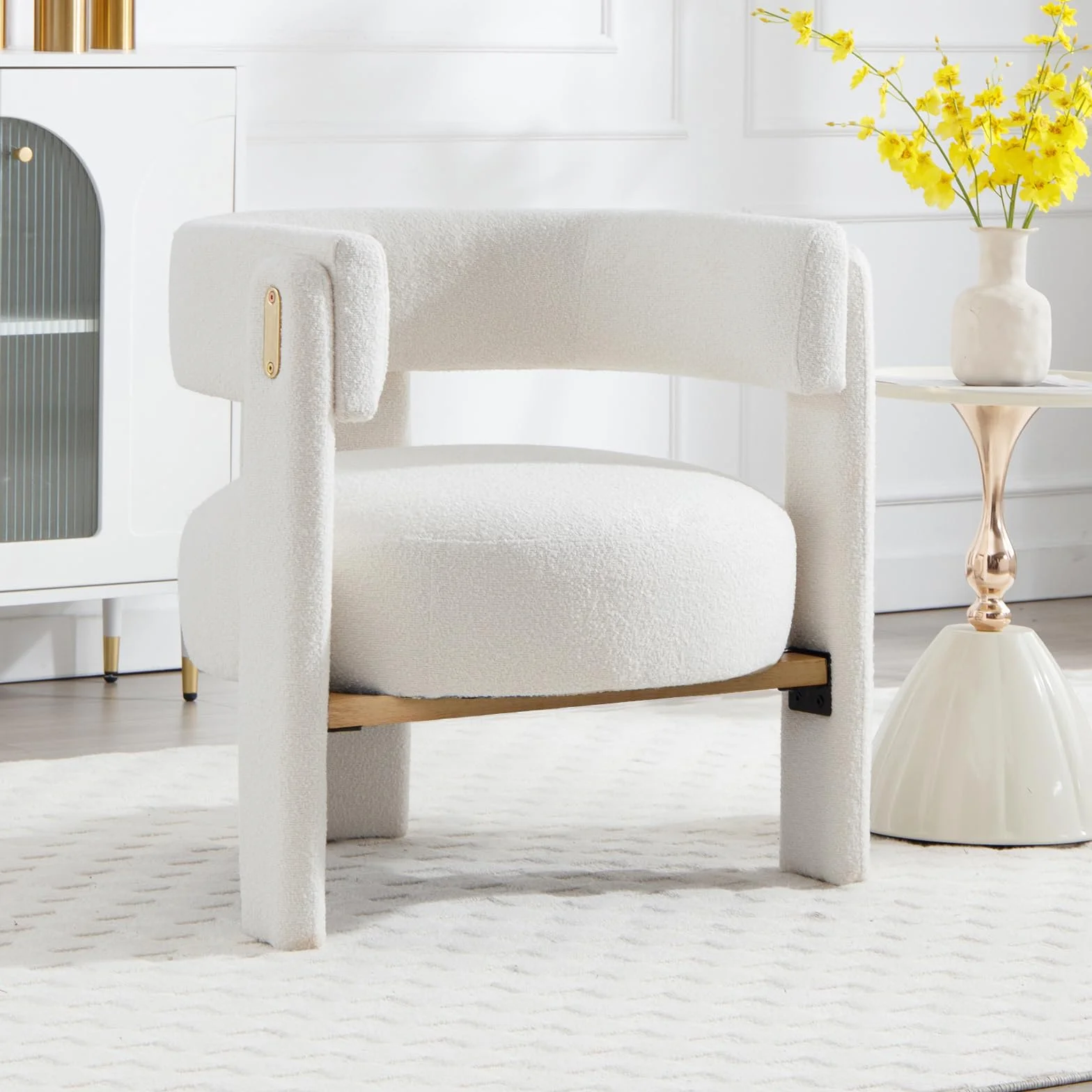 Wahson Silla de Salón Moderno Silla Diseño de Maquillaje,Silla Individual Elegante Butaca Relax de Piel Sintética con Reposabrazos para Dormitorio/Sala de Estar,Blanco