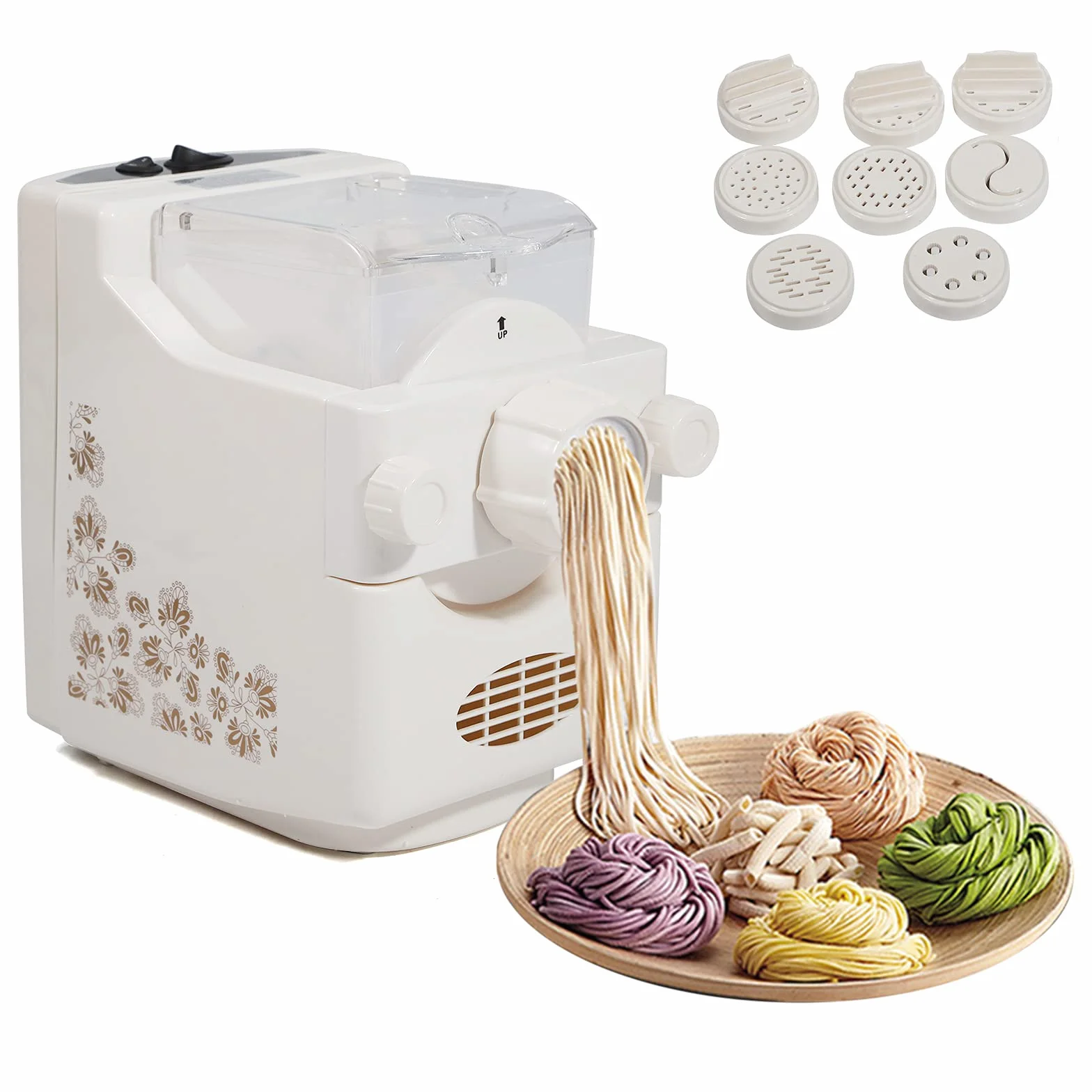 Maquinaria de pasta, máquina eléctrica de 260 W, máquina de hacer pasta totalmente automática, capacidad de 500 g, hay 13 tipos de formas, máquina de pasta doméstica, máquina para hacer pasta de masa