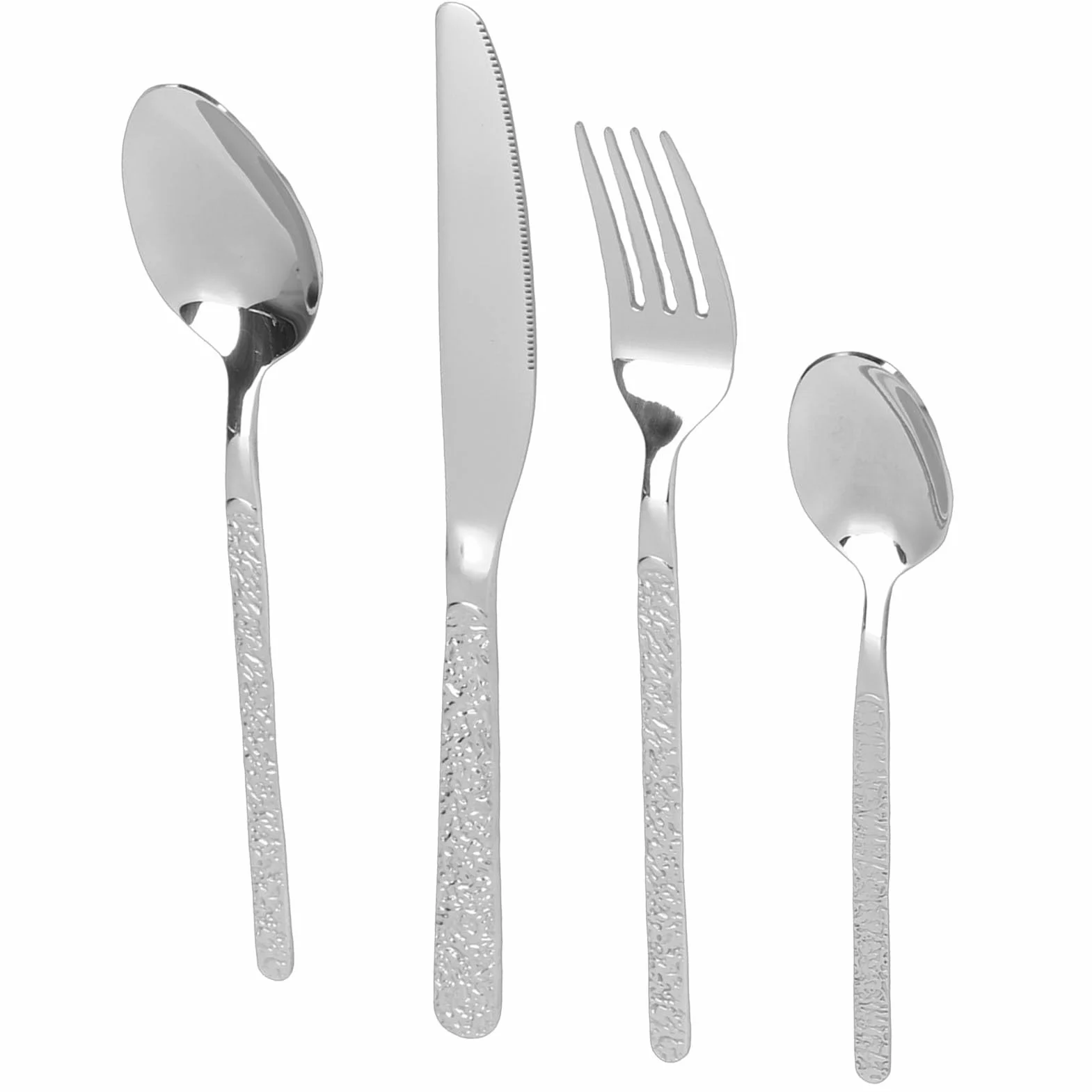 ANGGREK Juego de Cubiertos Martillados de 24 Piezas, Cubertería de Acero Inoxidable con Ergonómico, Cubiertos Elegantes para Comidas en Casa y Bodas (SILVER)