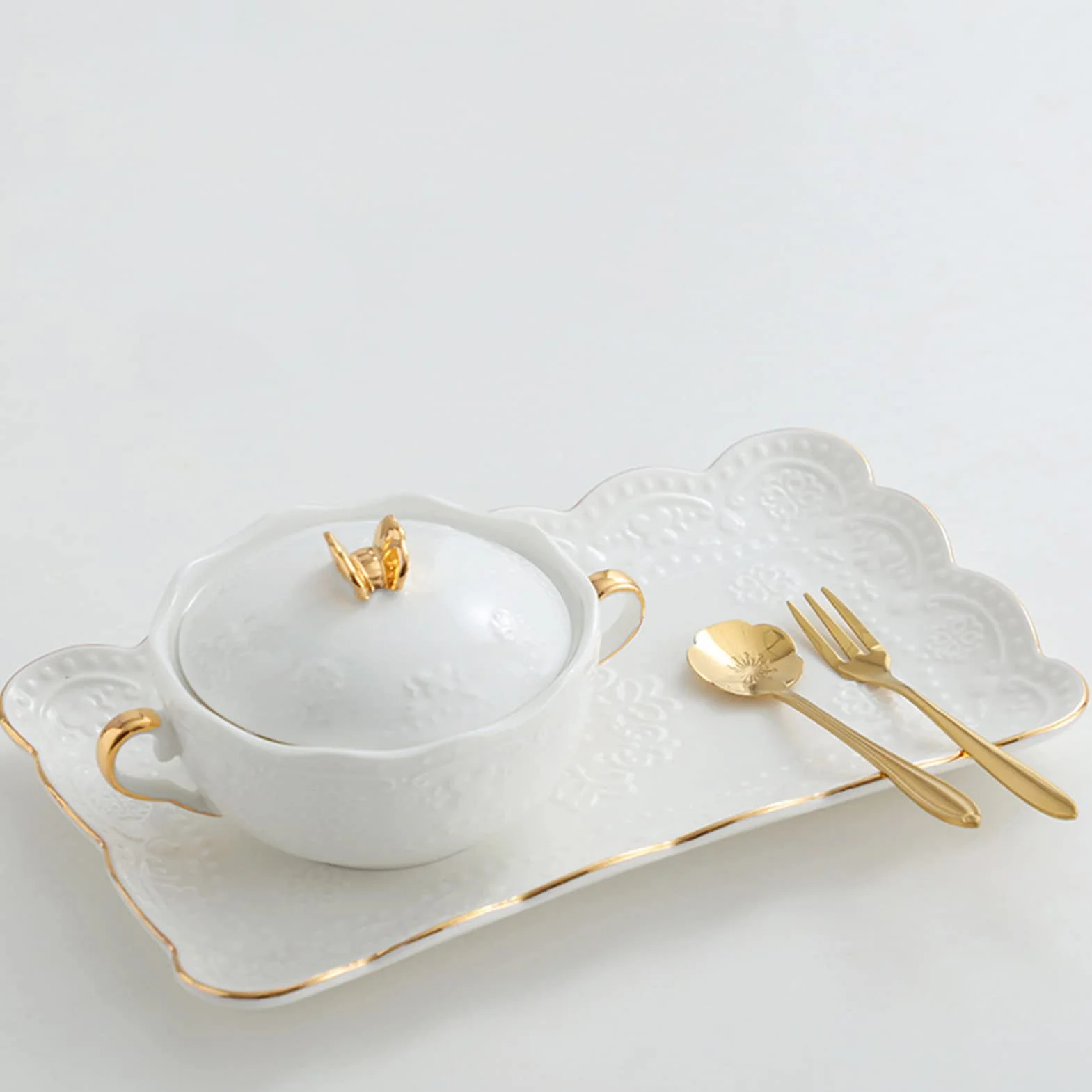Taza De Café De Cerámica,Tazas De Café De Mamá,Cuenco Binaural De Flor En Relieve De Cerámica De Mariposa Dorada Con Tapa Tazón De Jarabe De Postre Taza De Sopa De Leche De Cereal Desayuno Tazón De Ni