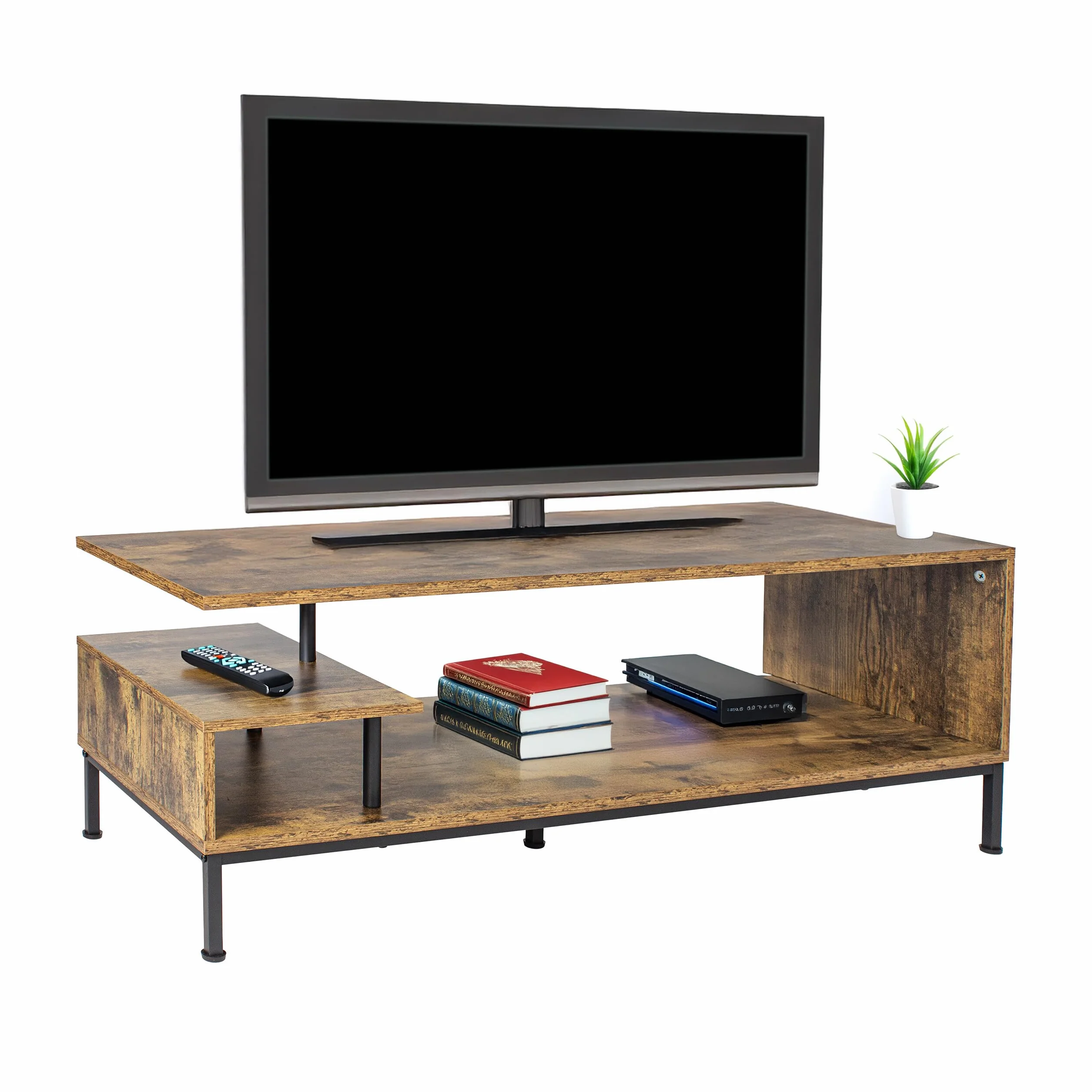Relaxdays Mueble TV, 3 baldas, Abierto hasta 55", 40x106x39,5 cm, marrón/Negro