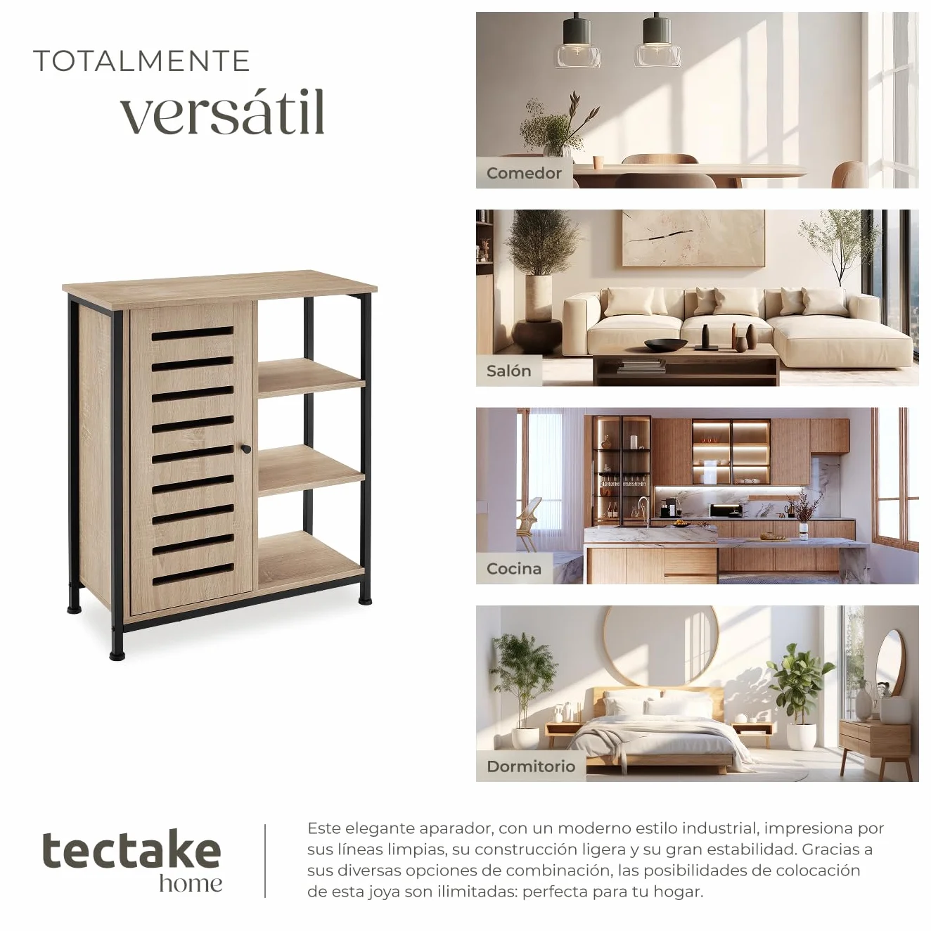 Aparador Estilo Industrial con Armario 71 x 32 x 82 cm Madera Roble Sonoma Puerta Izquierda