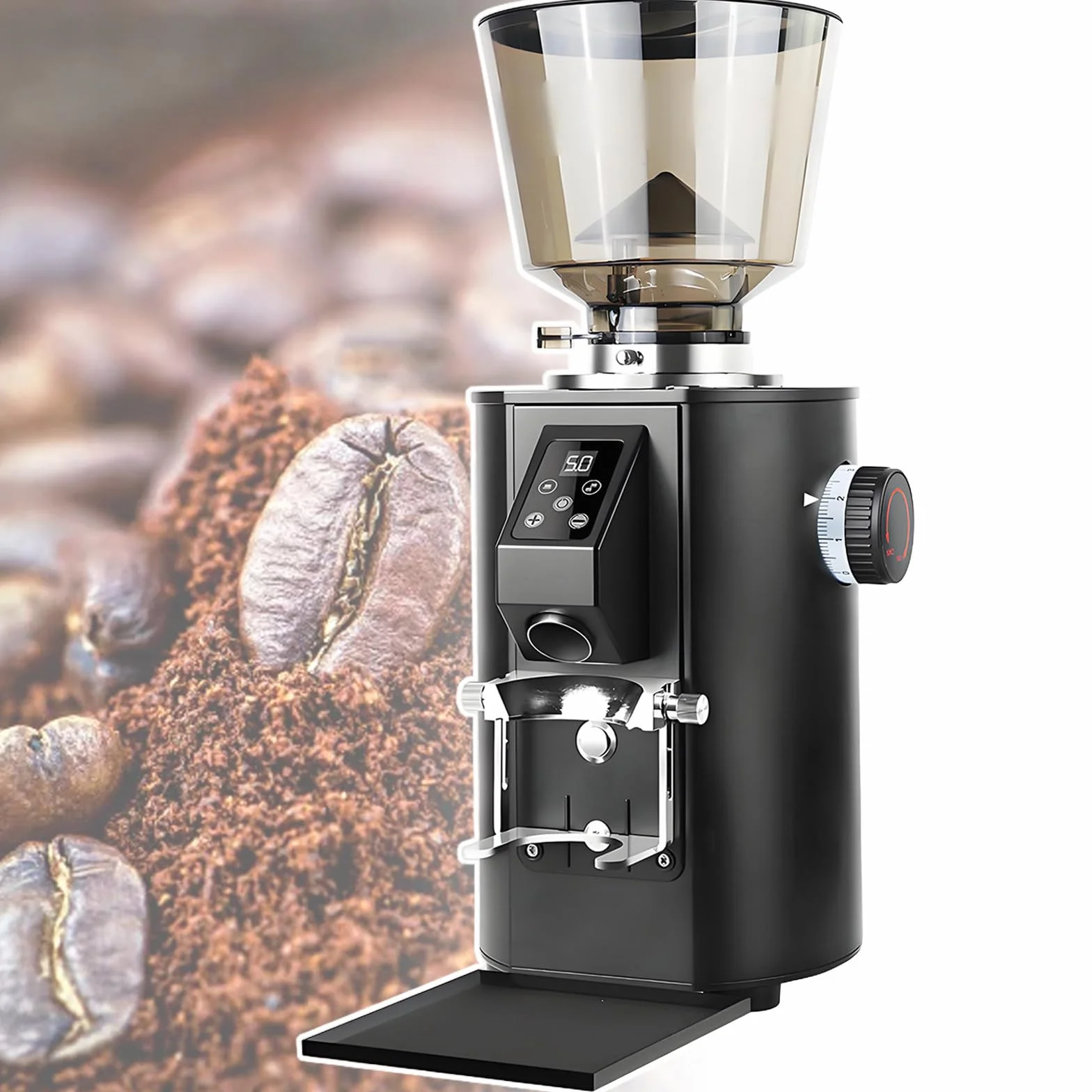 Molino De Café De Muelas Planas De 64 Mm, Dos Modos De DosificacióN, Capacidad De 453 G, Pantalla Digital Black