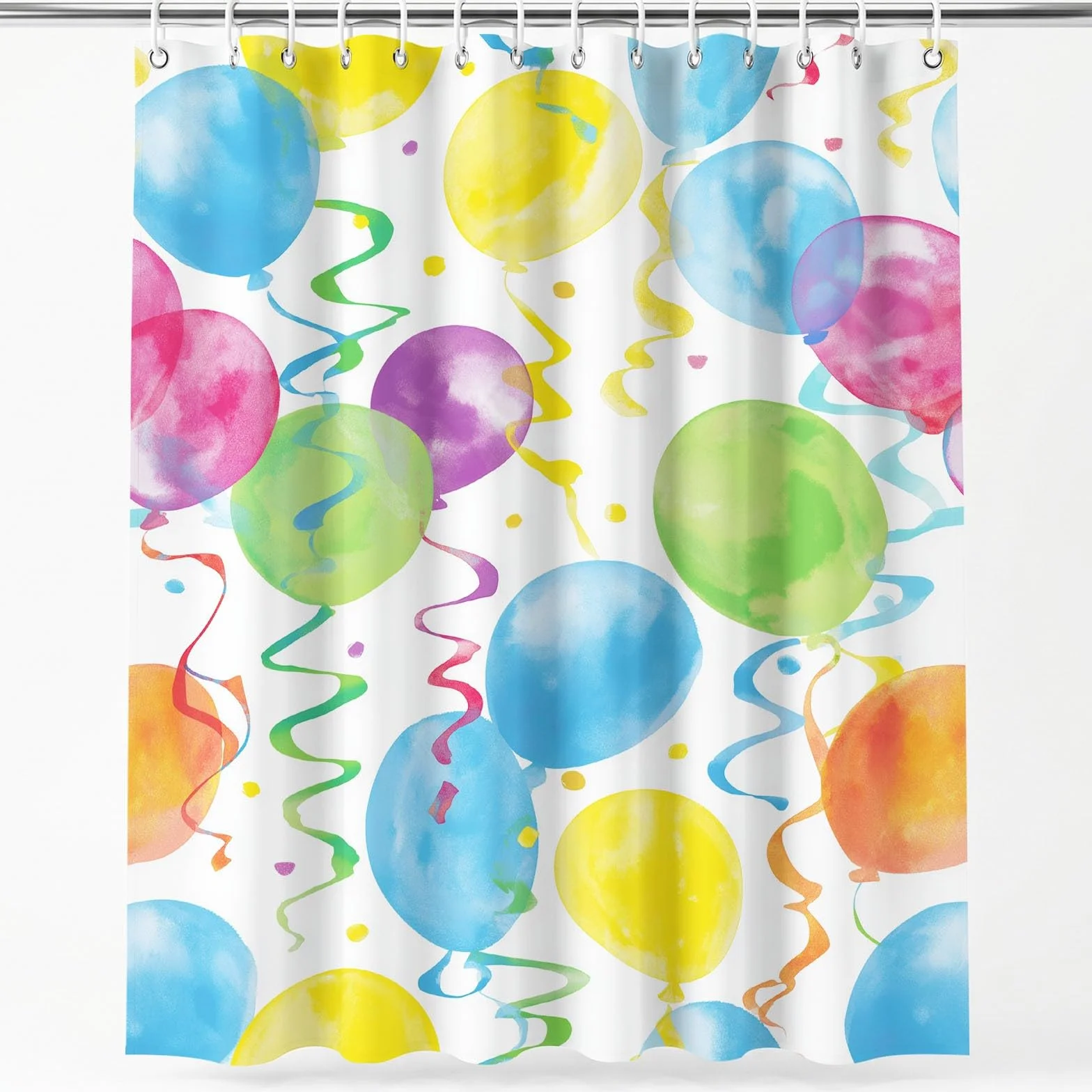 Genérico - Cortina de ducha para fiestas (180 x 200 cm, antimoho, tela lavable con globos felices, cintas, cortinas de baño, bañera, con ganchos, color azul