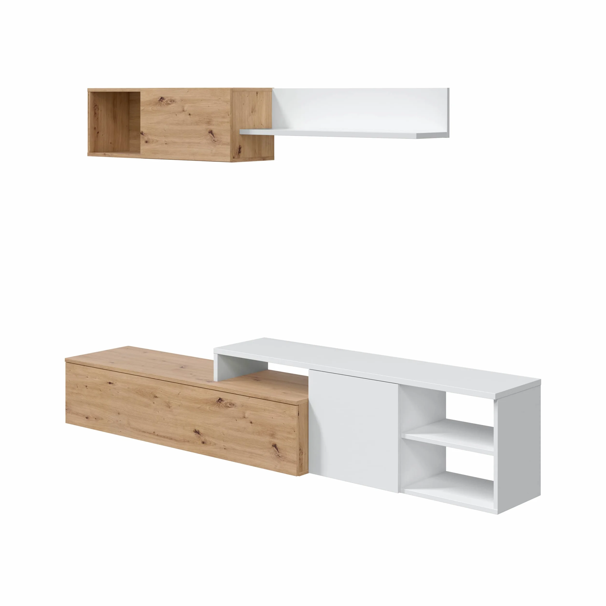 Habitdesign Conjunto de Salon Reversible, Mueble de Salon, Modulos de Comedor, Modelo Julia, Acabado en Roble Nodi y Blanco Artik, Medidas: 221 cm (Ancho) x 44 cm (Alto) 40cm (Fondo), Grande, 016647W