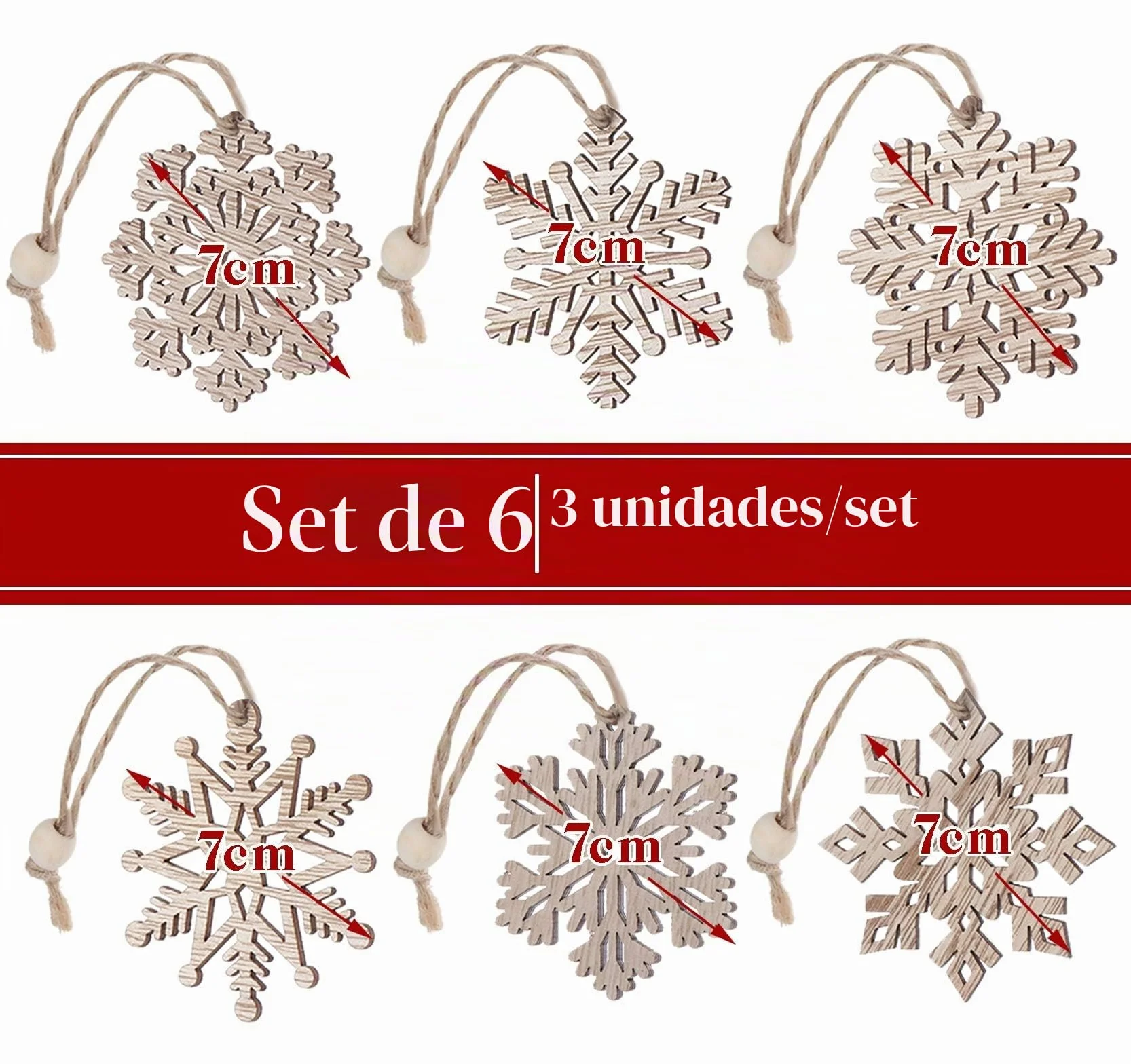 Adornos de Madera Navidad Copos de Nieve 18pcs Colgante Decoración Rústica
