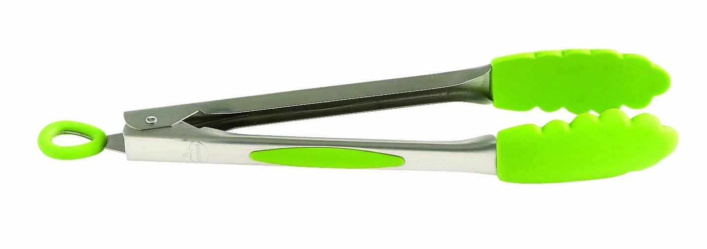 Mastrad Pinzas de silicona y acero inoxidable de 30,5 cm, color verde
