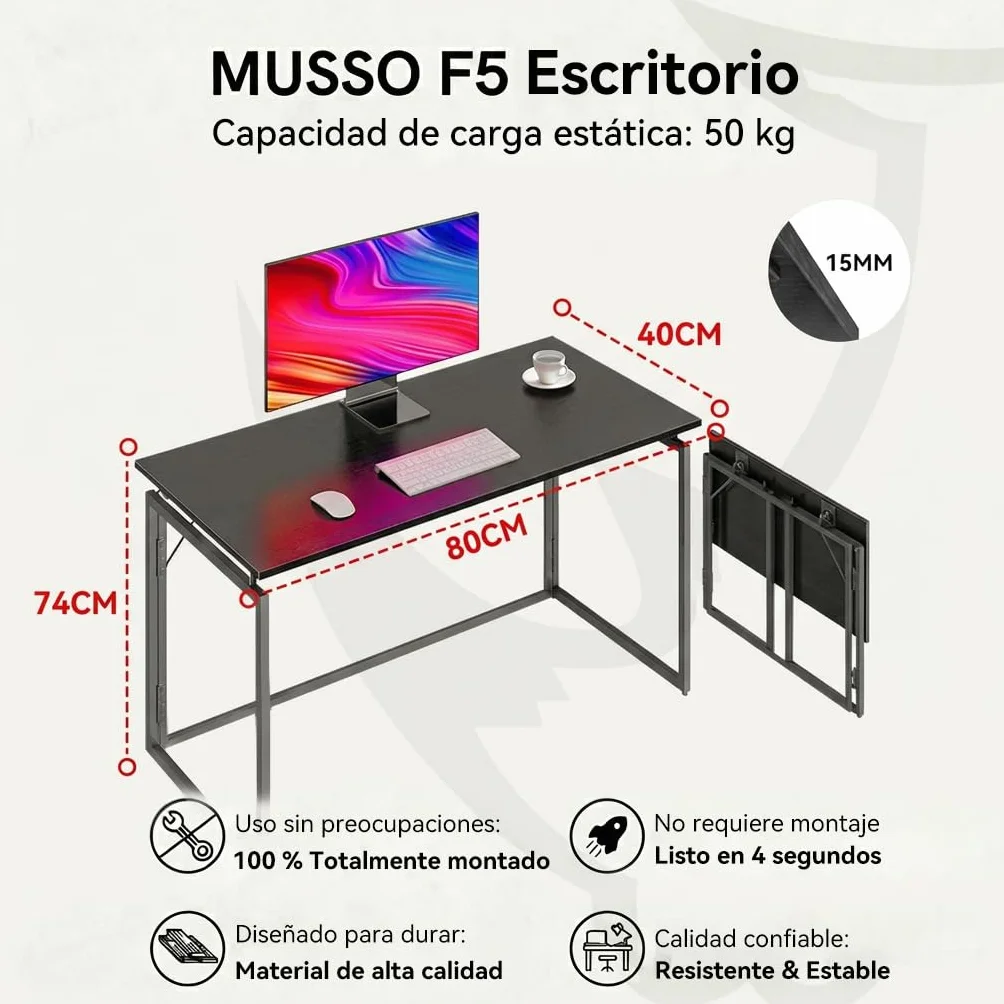 MUSSO F5 Escritorio Plegable 80 x 40 cm sin Montaje | 80 x 40 cm; diseño plegable; sin montaje; escritorio compacto; uso en casa u oficina