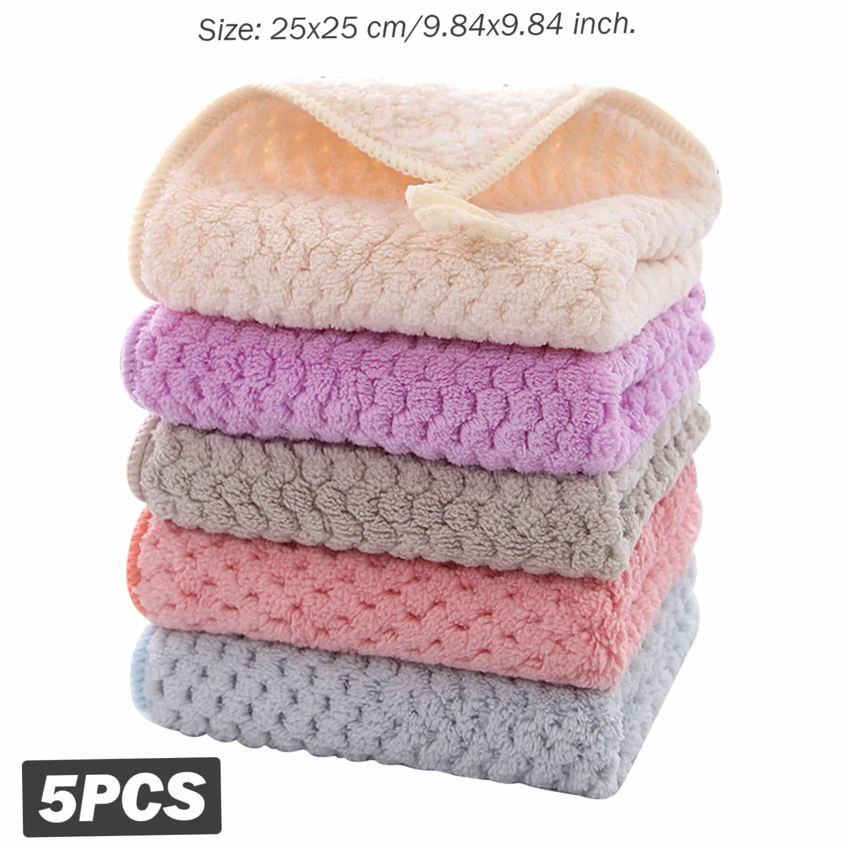 Toallas de mano pequeñas suaves y súper absorbentes con bucles colgantes - Juego de 5 piezas para baño y cocina, lavable a máquina y secado rápido