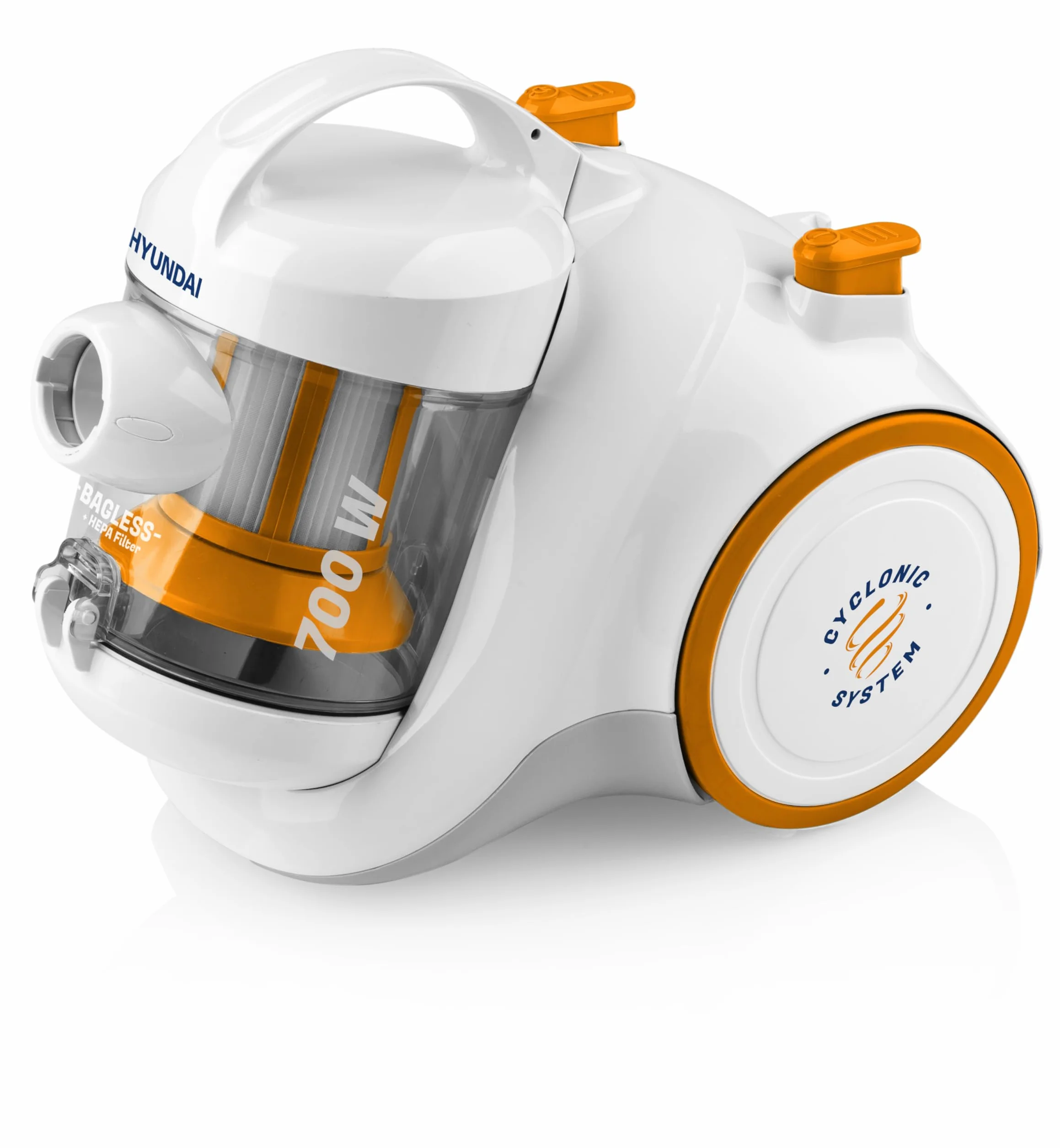 Hyundai HYUVC009 - Aspirador sin bolsa (700 W, 1,5 L, 80 decibelios), color blanco y naranja