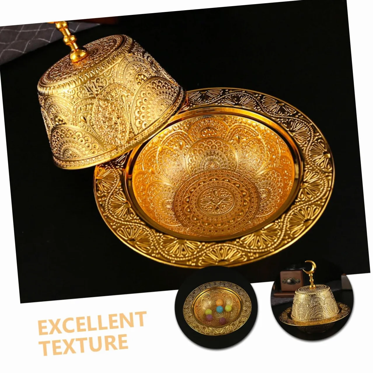 Luxshiny Tazón De Dulces Metálico Tapa Plato De Servir Para Snacks y Postres Estilo Arabe Para Fiestas y Reuniones