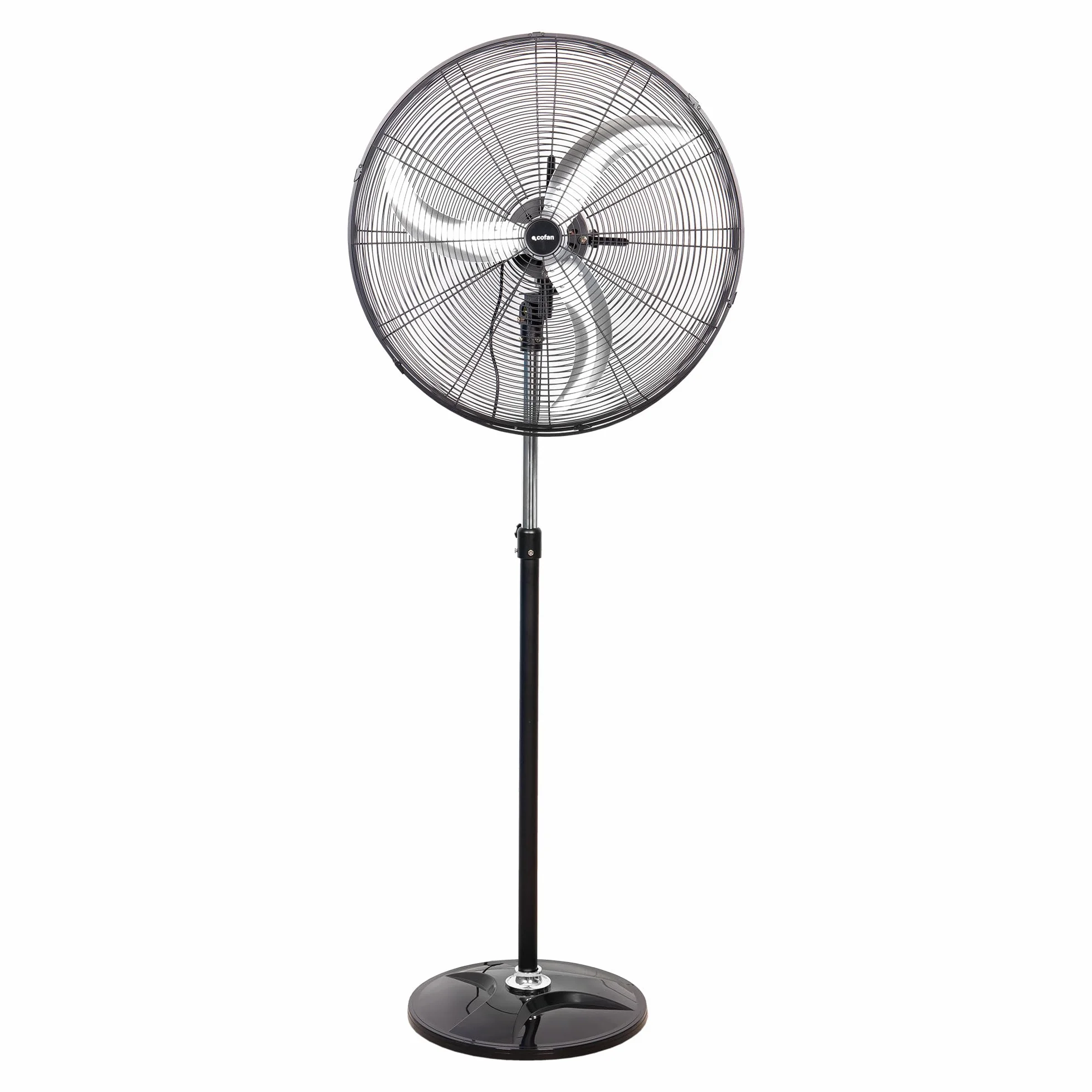 Cofan Ventilador de Pie Industrial con 3 Velocidades Ø65 cm, Motor Potente 200 W, Oscilante, 3 Aspas de Aluminio de Alto Rendimiento, Altura de 155 cm, Color Negro