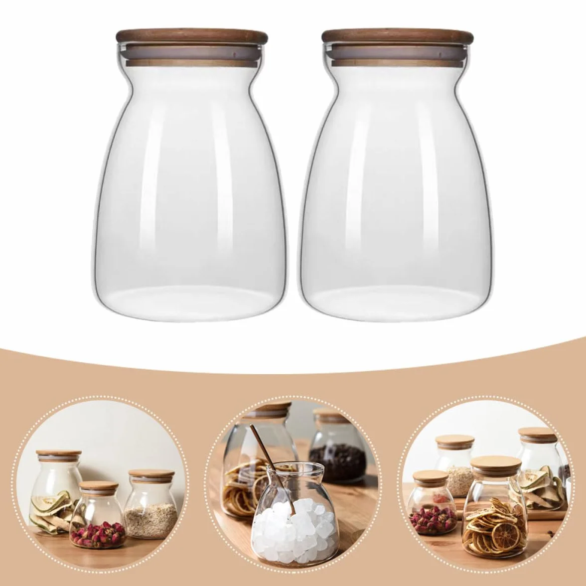 Tarros Tapa de Borosilicato Diseño de Capacidad 1000ml Set de 2 y Cierre Hermético para Almacenamiento de Alimentos para Escritorio