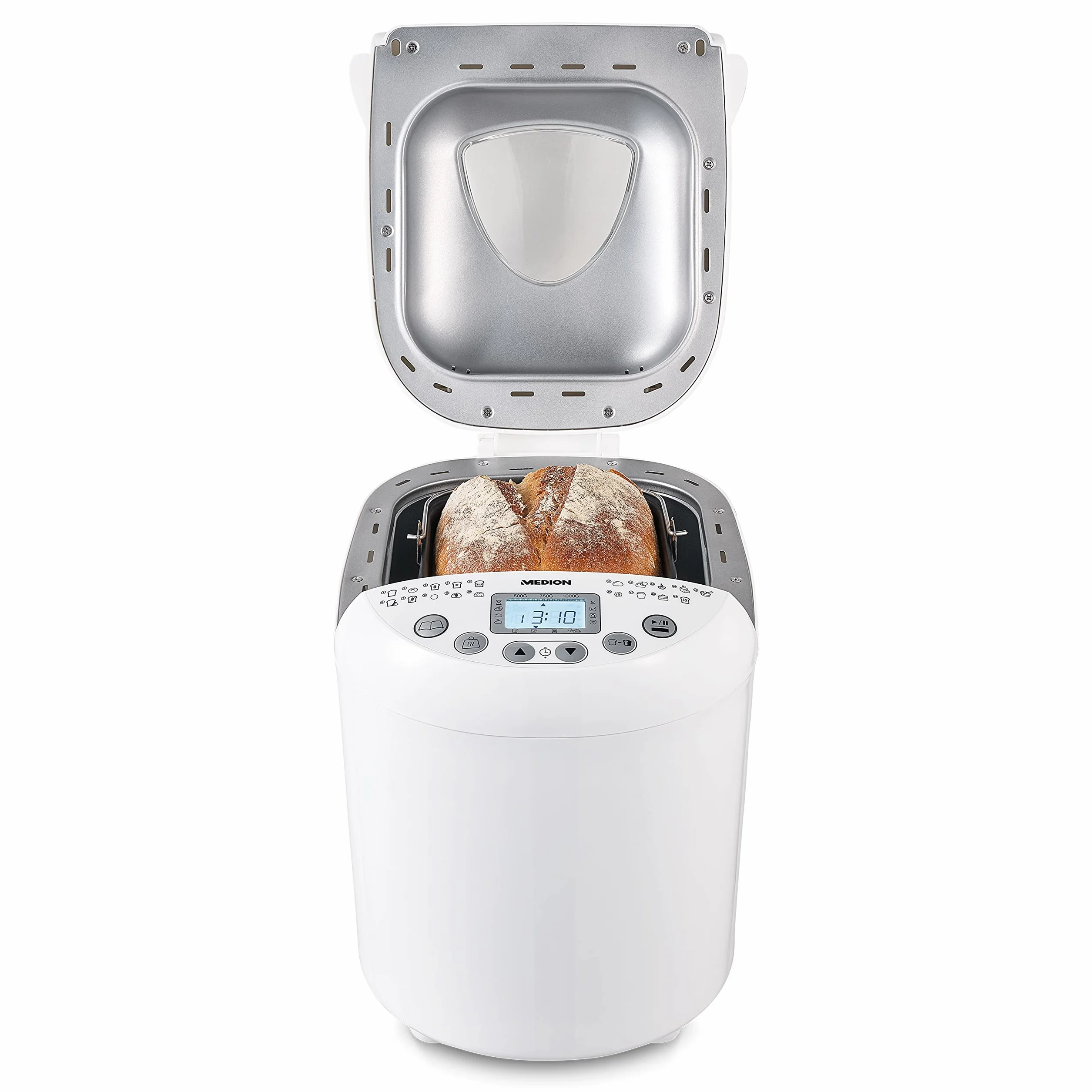 MEDION Amasadora de pan (MD11011) 550W, robot de cocina para preparar pan con capacidad para 1 kg, robot con 19 programas, 3 niveles de tostado y conservación del calor