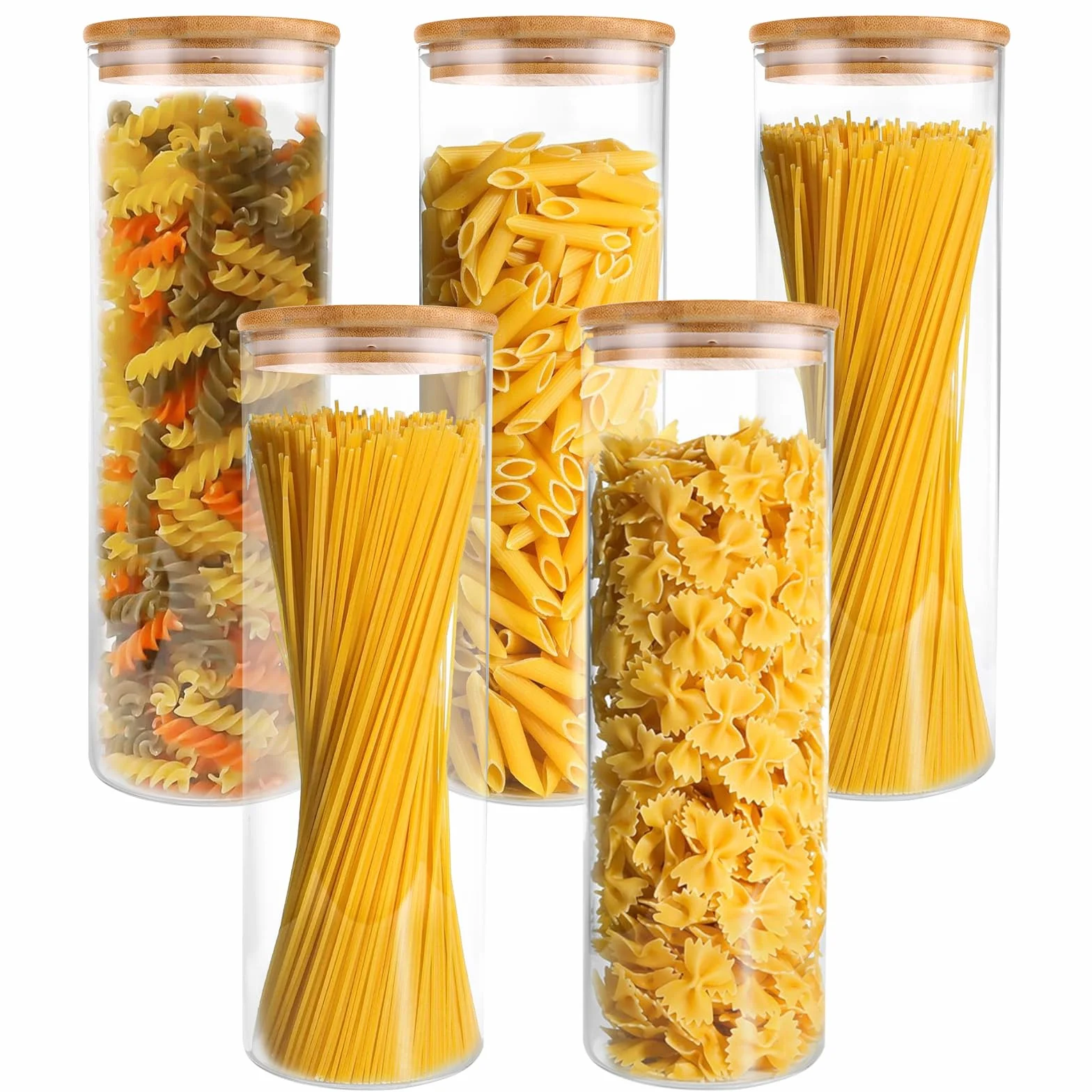 Juego de 5 tarros de cristal con tapa, 2100 ml con tapa, herméticos para espaguetis, fideos, cereales
