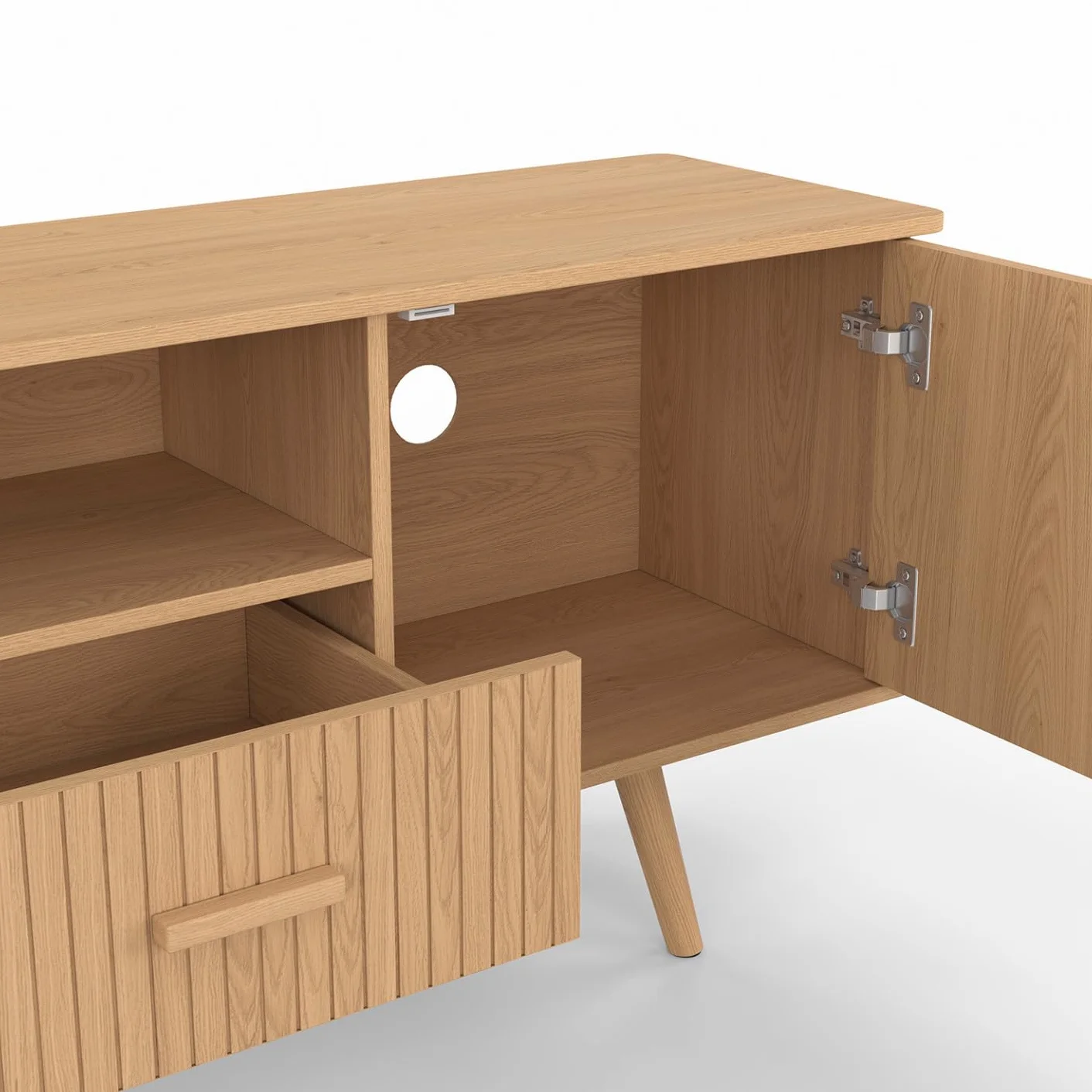 IDMarket - Mueble para TV de 180 cm Juliette con 2 puertas y 2 cajones, con tiras de madera en color roble