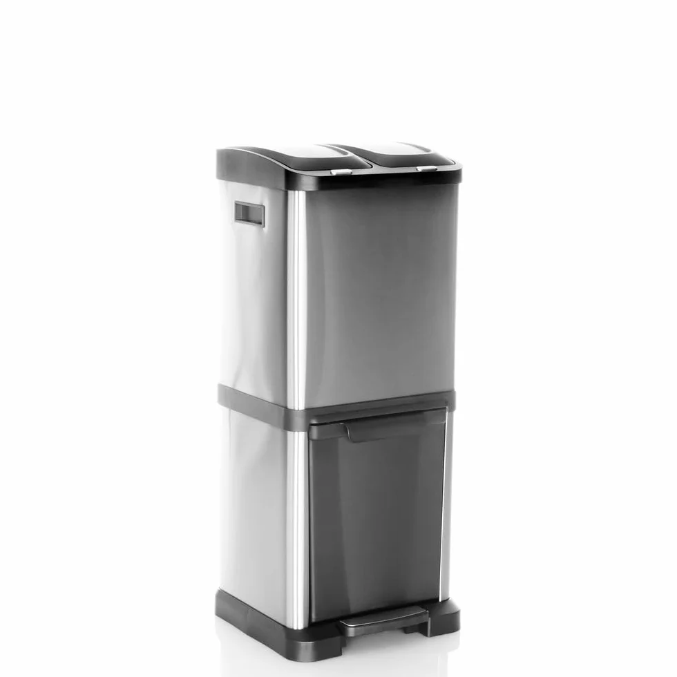 hjh OFFICE Cubo de basura CLEAN VII de acero, sistema de separación de residuos con 3 compartimentos (2 x 8L + 1 x 16L), uso universal, plata, 741100