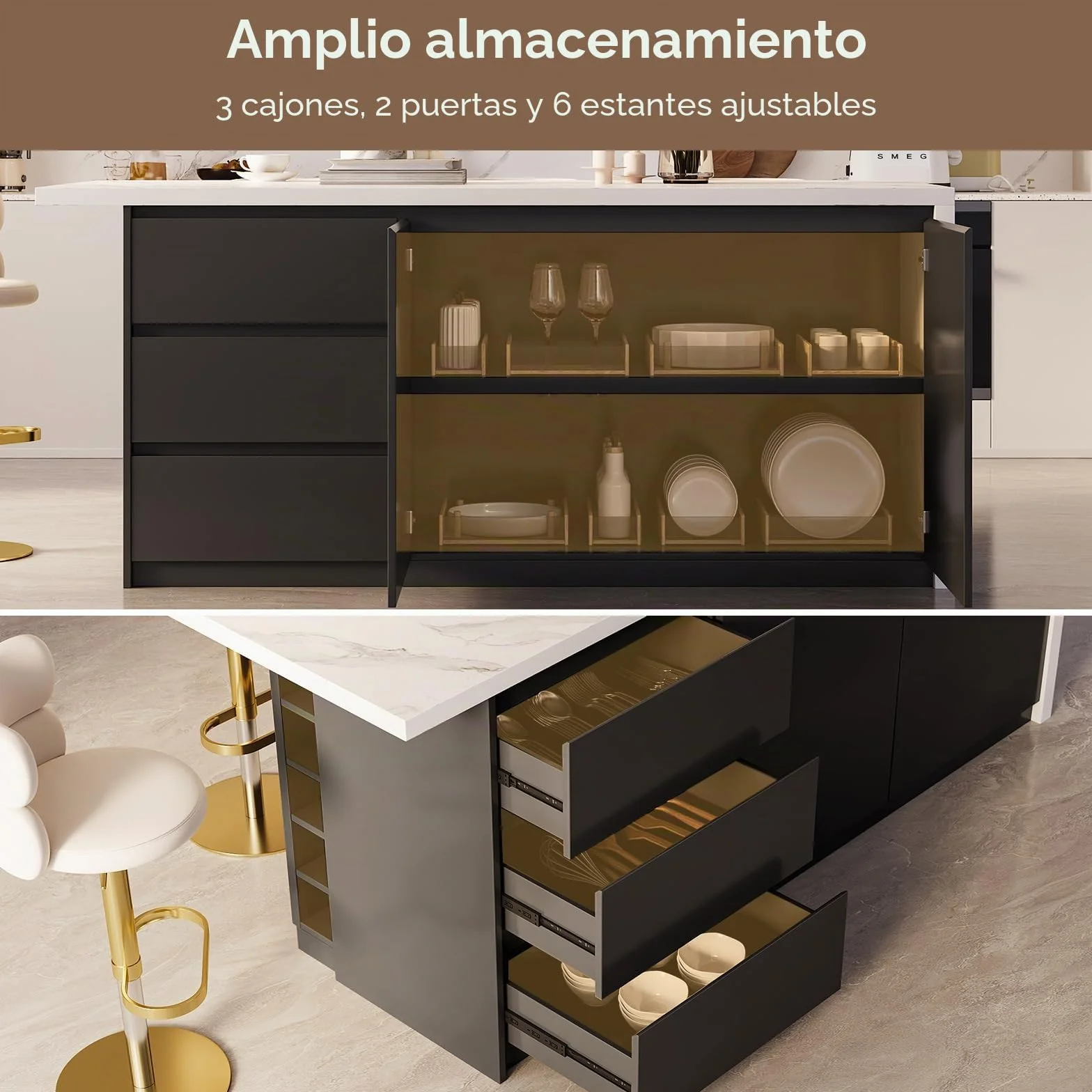 Homary Ila de Cocina con Almacenamiento múltiple para Cocina y Comedor, 183cm x 80cm