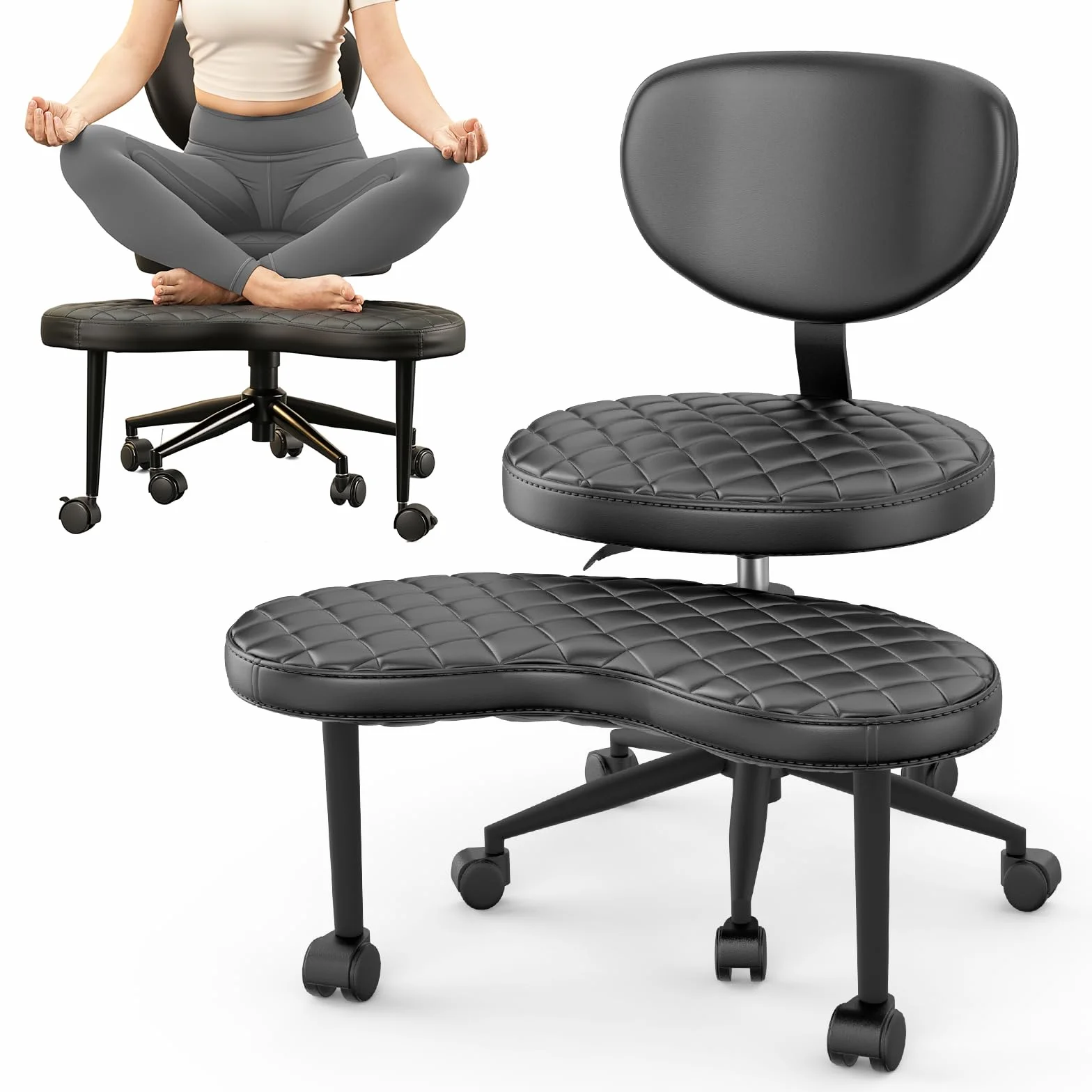 HOMRELEXA Silla de Oficina con Patas Cruzadas, Silla ergonómica giratoria de 360°, Silla de Escritorio entrecruzada con Altura Ajustable, Silla de meditación para TDAH con Soporte para la Espalda
