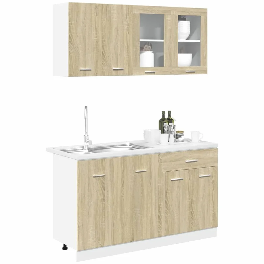 IKAYAA Mueble de Cocina 4 Piezas Completas con Módulos, Armario Inferior y Colgante Blanco con Brillo, Fregadero