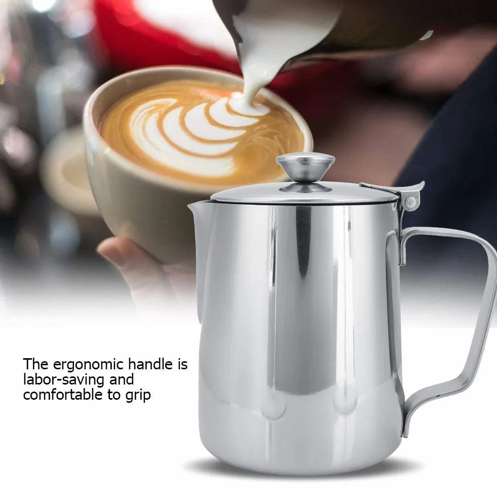 Jarra de Acero Inoxidable para Latte Coffee Art con Tapa y Asa 350mL