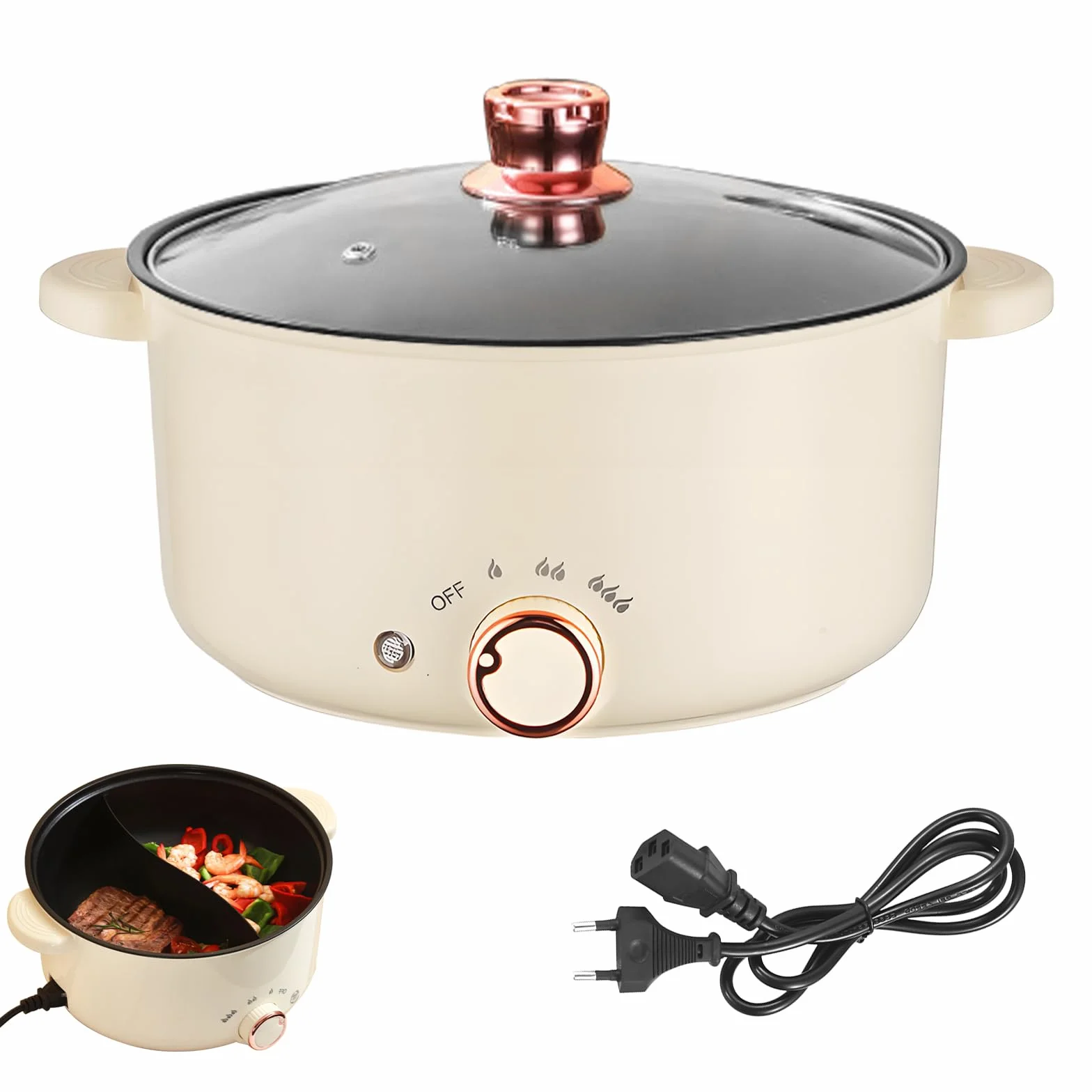 Crockpot Olla Eléctrica 4L 1000W Antiadherente 3 Ajustes Potencia Guisos Sopa Fideos Freír Filetes Saltear Verduras
