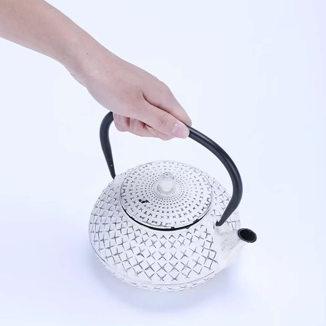 Tetera casera, tetera silbante, tetera de hierro fundido, mini tetera de hierro fundido con diseño de cruz de diamante blanco, teteras en estilo japonés, con infusor de acero inoxidable, 27 onzas (800