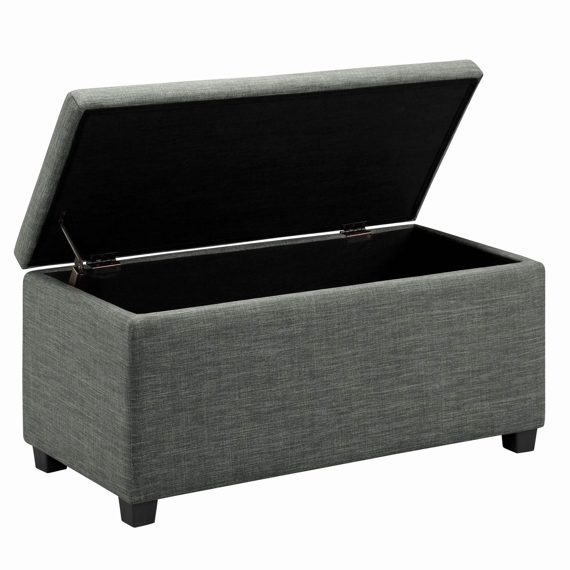 Amazon Basics Banco rectangular acolchado para entrada con almacenamiento, para dormitorio, pasillo, otomana, aspecto de lino, gris oscuro, 42 x 91 x 43 cm