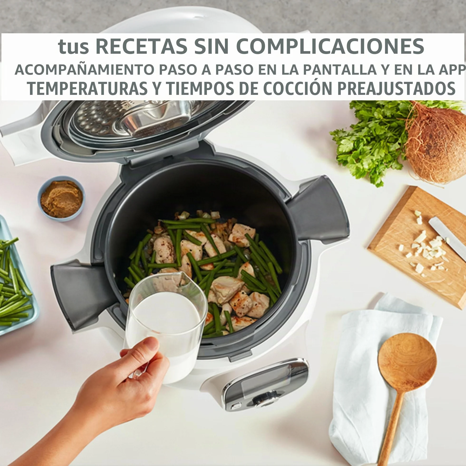 Moulinex, Cookeo - Multicooker inteligente 6L, 150 recetas integradas, cocción sin vigilancia, pantalla intuitiva, guía de cocción, aplicación MyMoulinex, 1600 W, blanco, 15 años reparabilidad