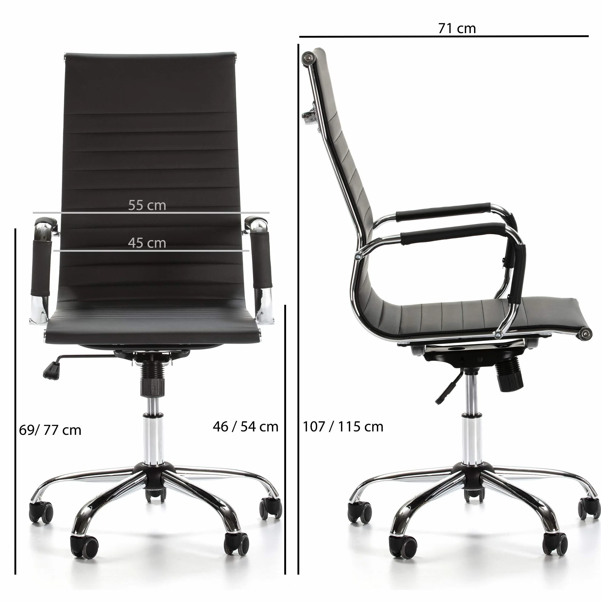 VS Venta-stock Sillón de Oficina Londres reclinable Negro, Piel sintética, Silla ejecutiva con reposacabezas y conjín engrosados, Altura Ajustable, Diseño ergonómico
