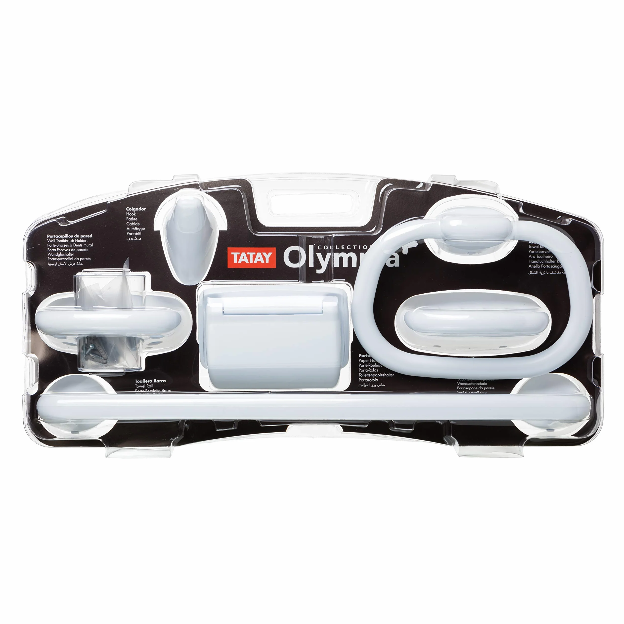 TATAY Set de Accesorios de Baño Olympia Estuche Baño con 6 Piezas | Set Accesorios Baño | Medidas 62x13x30 cm | Estuche Baño con 6 Piezas | Diseño Funcional y Práctico, Blanco