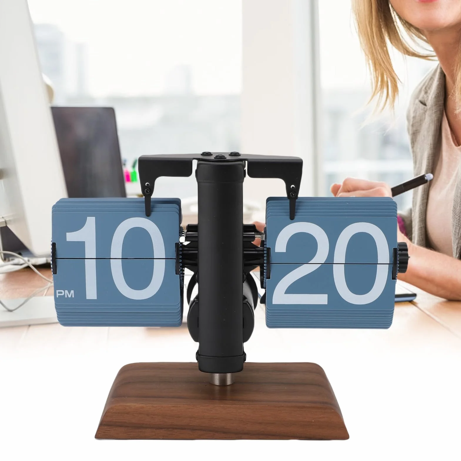 Pissente Reloj Digital Abatible con Pilas, Base de Madera de Acero Inoxidable, Reloj de Escritorio Fácil de Leer para Sala de Estar, Oficina, Estudio, Artículo de Colección, Acero Inoxidable 304,
