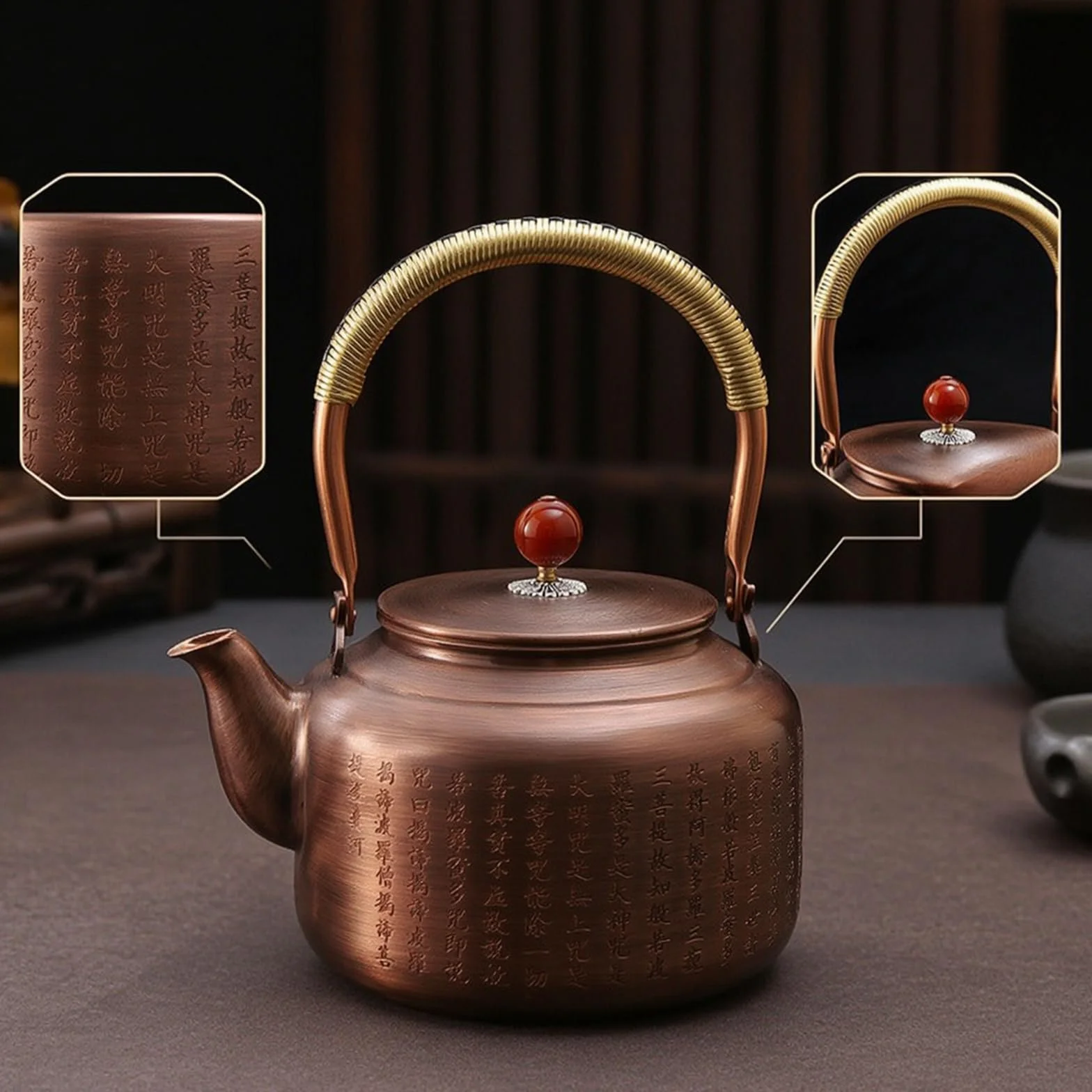 Tetera Cobre Retro Tetera con Asa Arqueada Resistente Al Temperatura Hervidor para Coleccionis, Aficionados Al Té