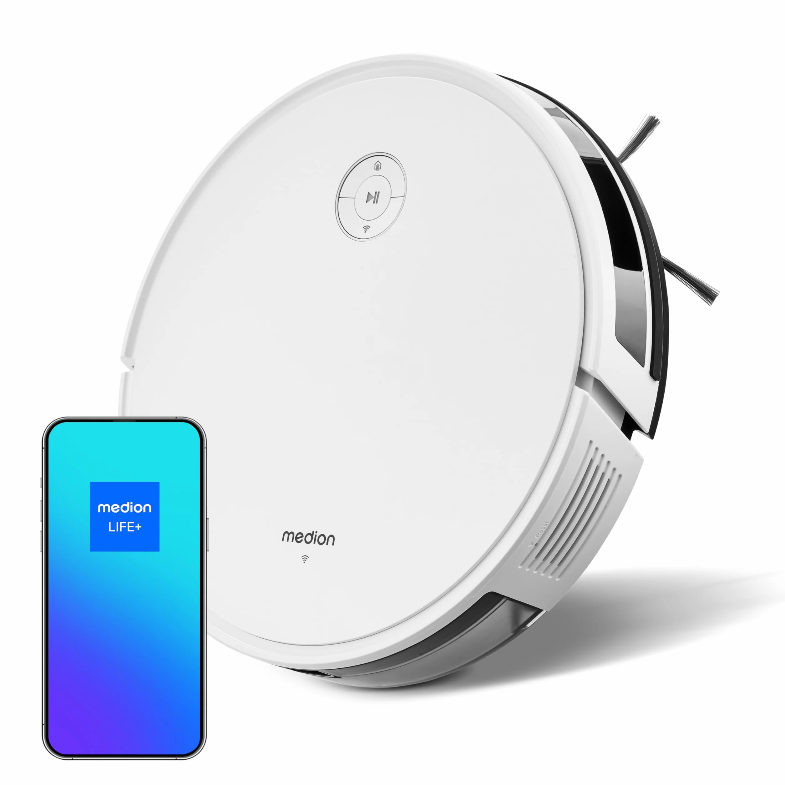 MEDION Robot Aspirador con navegación Inteligente S35 (App y Control por Voz, 4000 Pa de Potencia de aspiración, navegación giroscópica en líneas S sistemáticas, detección de alfombras
