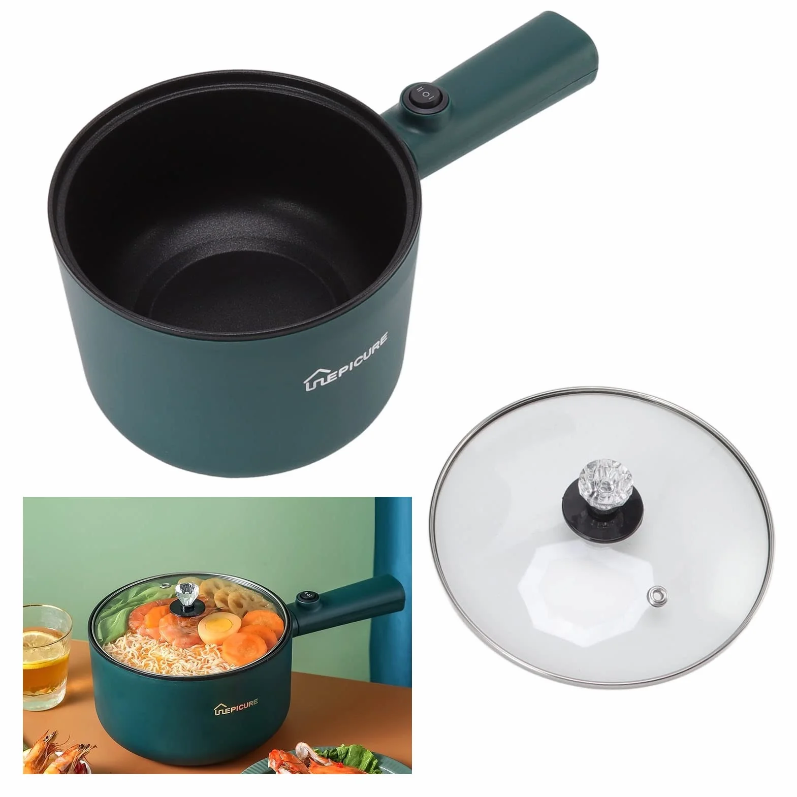 TOPINCN Olla de Cocina Eléctrica 1.8L Antiadherente Grado Alimenticio 2 Modos 6 Funciones