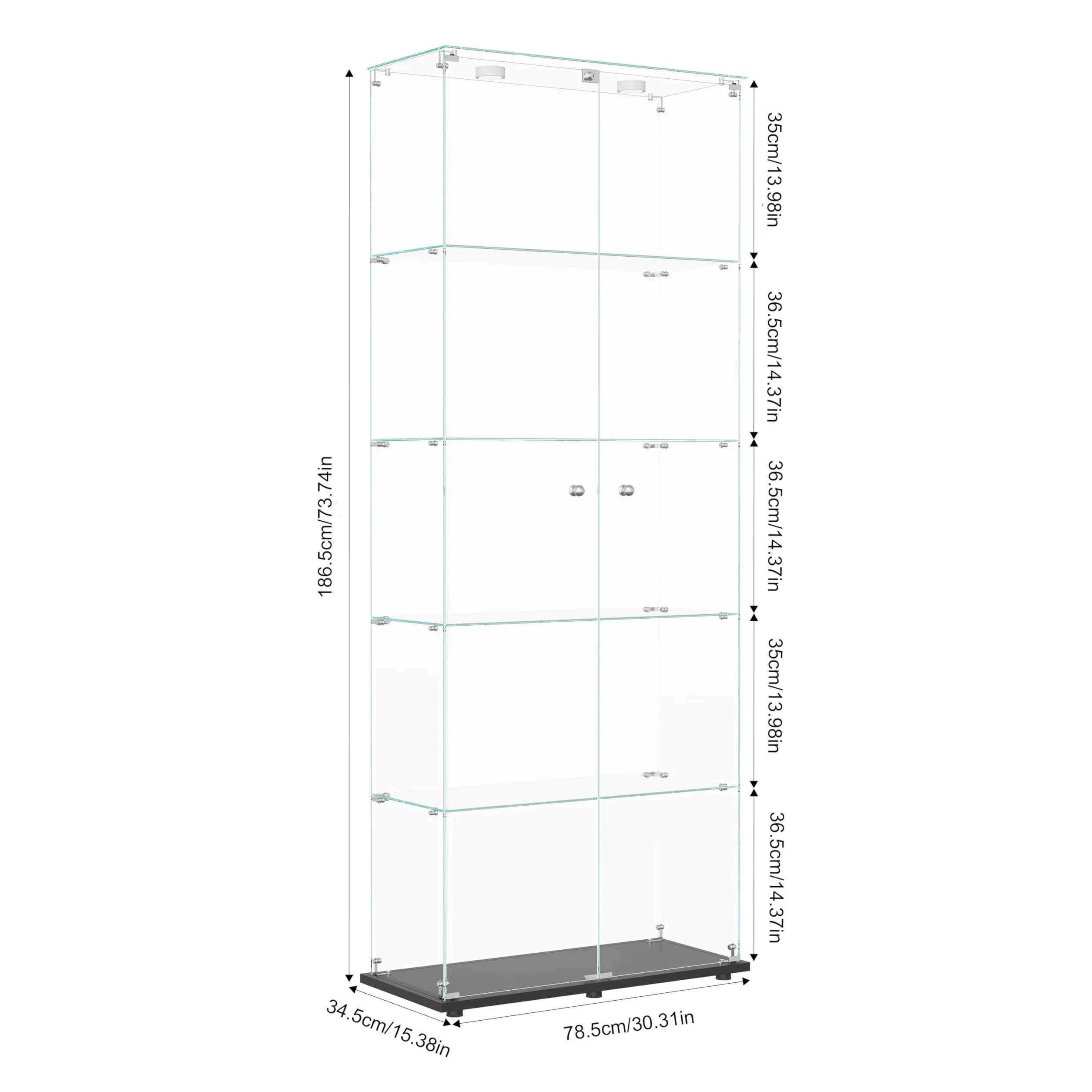 Vitrina de cristal con 2 puertas 5 estantería, mueble vitrina de cristal LED con cerradura, armario de cristal, vitrina de cristal con portavitrinas a pie para colecciónescaparate columna