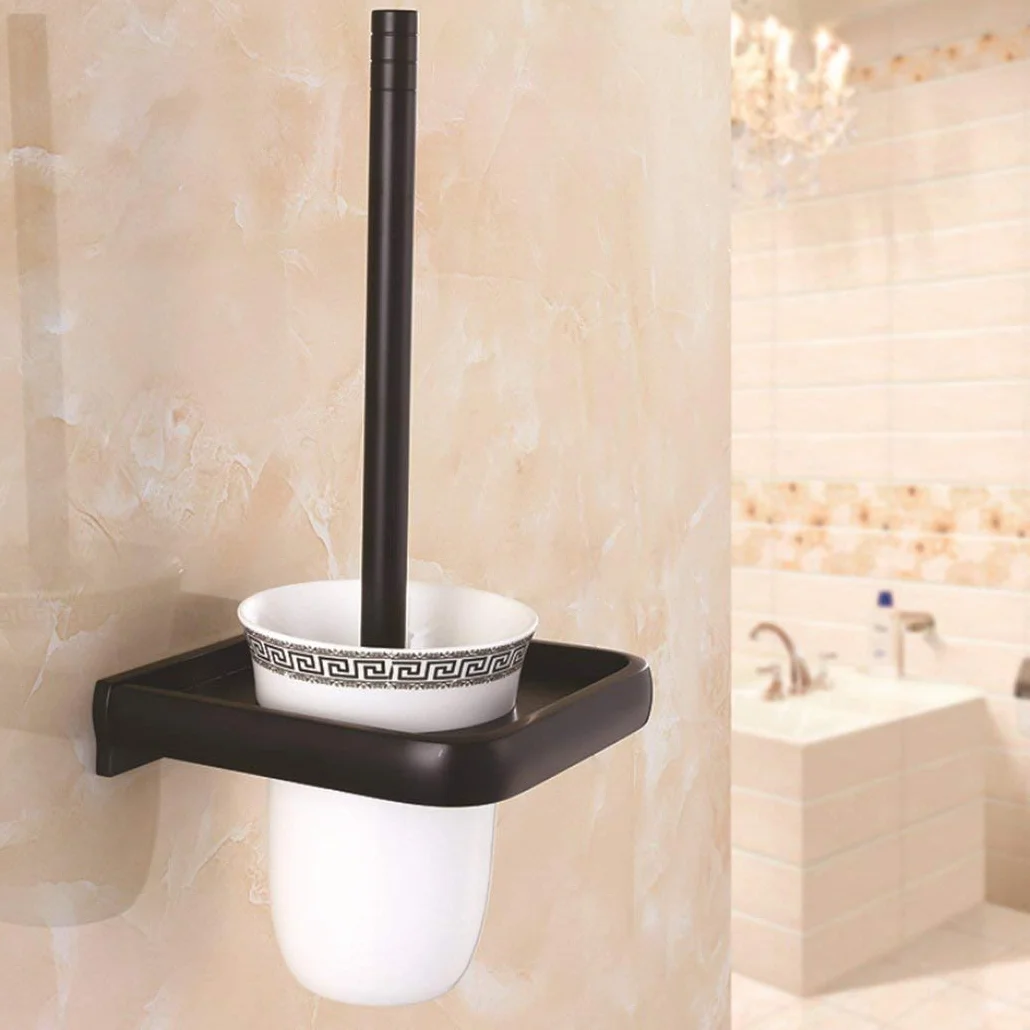 GZZ Conjunto de Cepillo Retro para Inodoro, Soporte de Cepillo de Inodoro de Aluminio Accesorios de Inodoro Negro Cepillo de tazón de Inodoro Continental Cepillo de baño de Pared