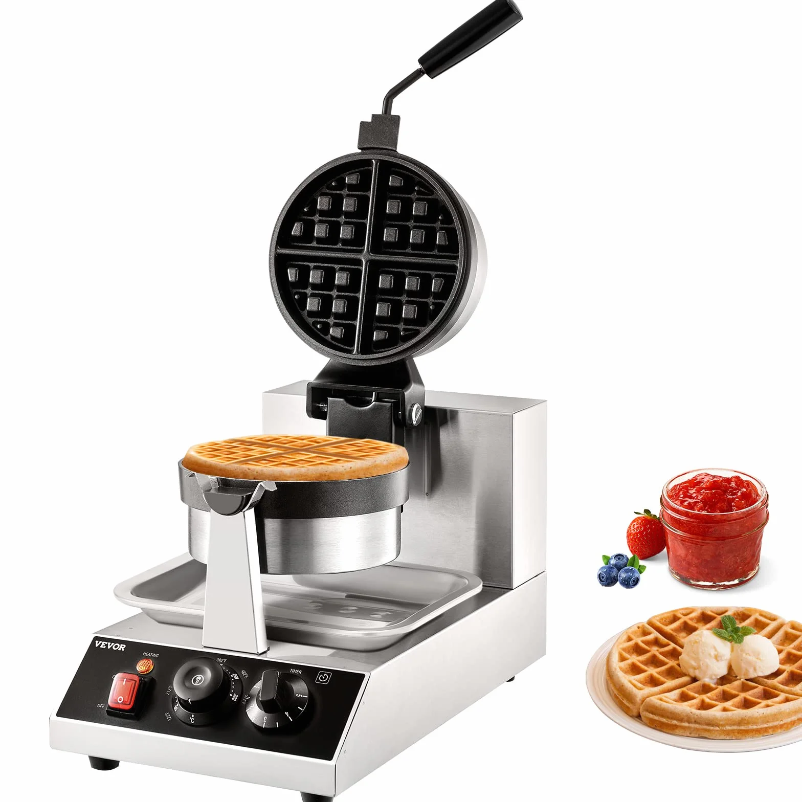 VEVOR Máquina Eléctrica para Hacer Gofres 1300W con Revestimiento Antiadherente 190,5x190,5mm Máquina para Hacer Croque-monsieur 50-300gradosC Calentador de Doble Cara para Fiesta