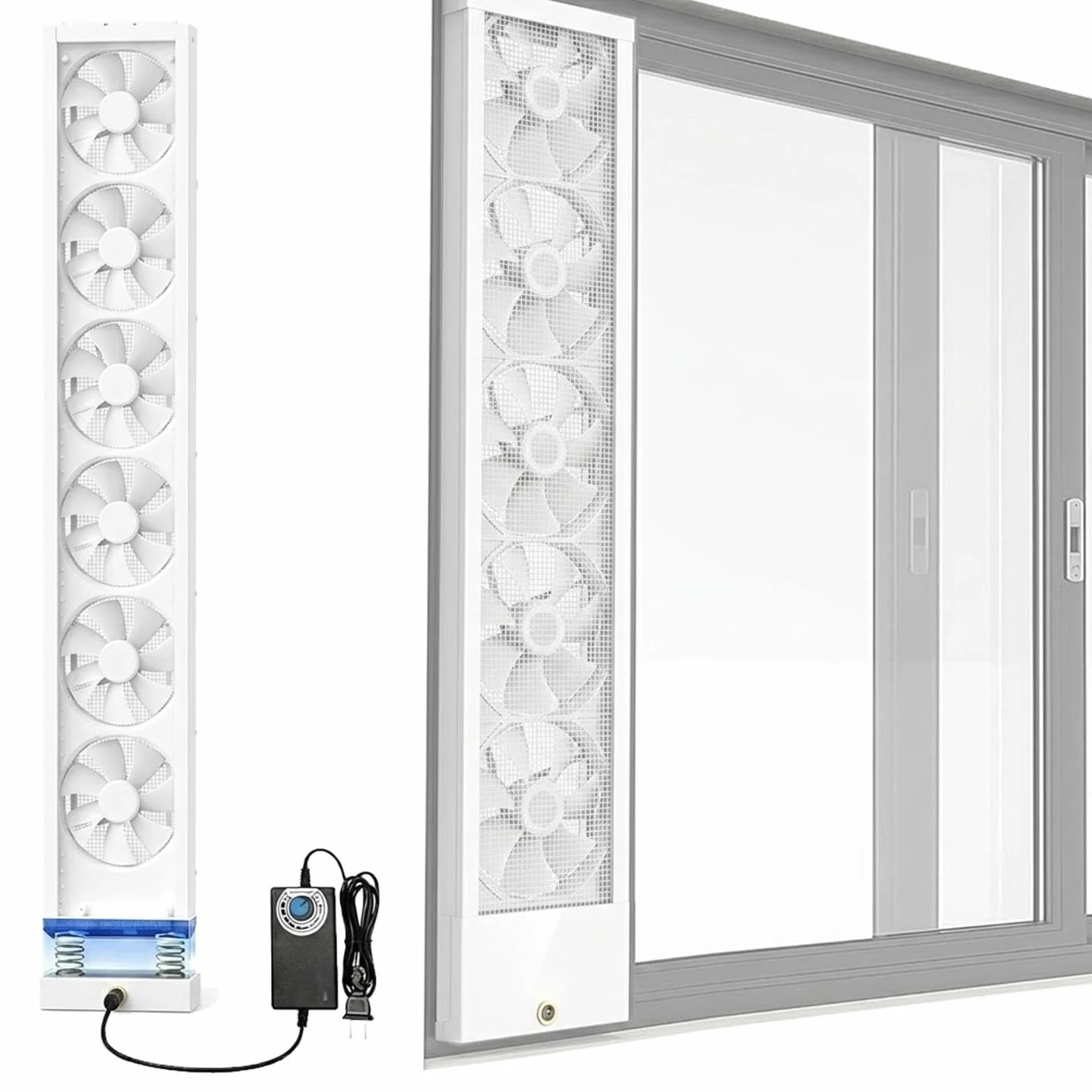 Ventilador de ventana para ventanas correderas, ventilador de entrada y escape vertical con flujo de aire reversible, ventilación retráctil sin herramientas para el hogar, dormitorio, white 95-105cm