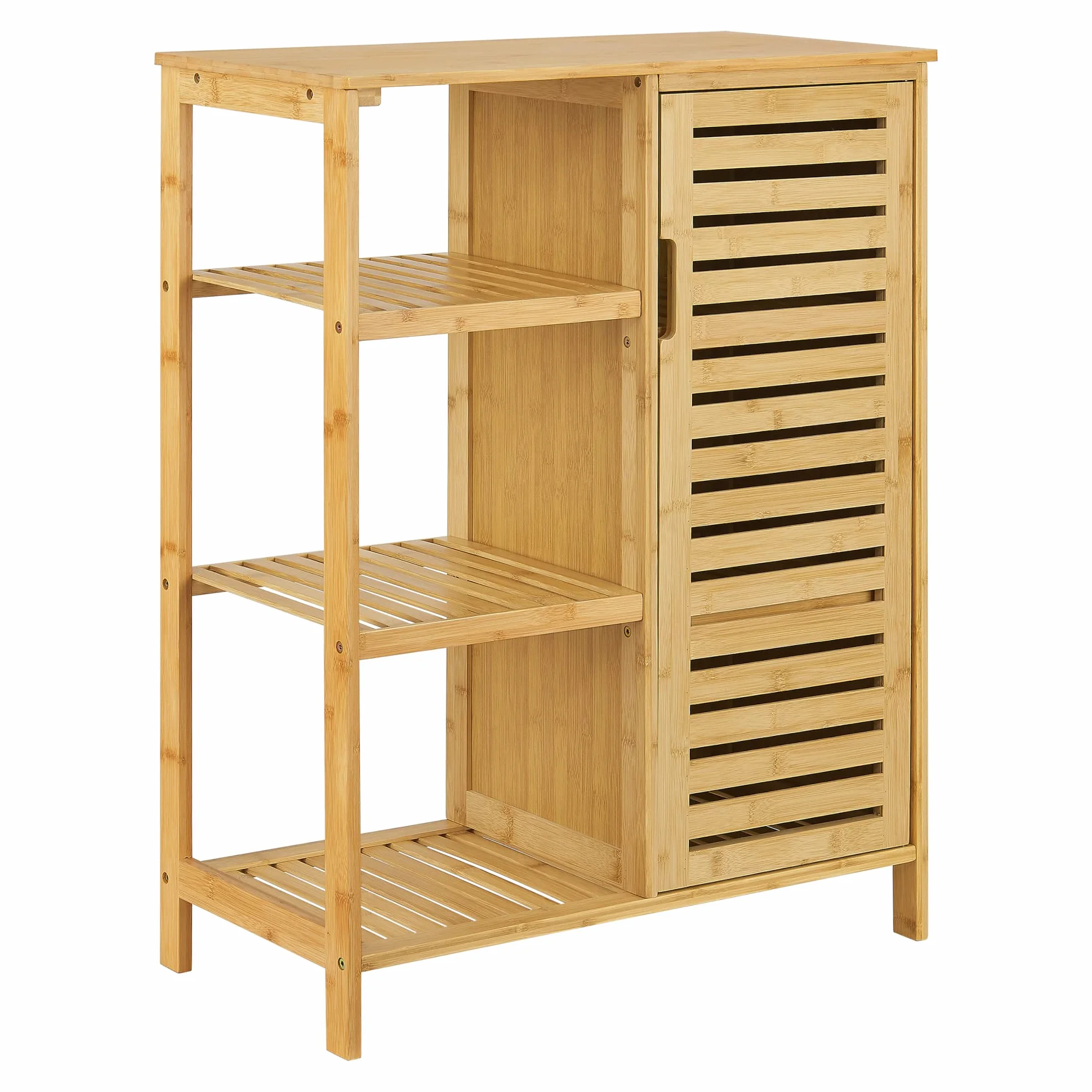 [en.casa] Mueble de Baño con Puerta y 3 Estantes Gabinete de Almacenaje Armario para Cocina Bambú 87 x 66 x 33 cm Natural
