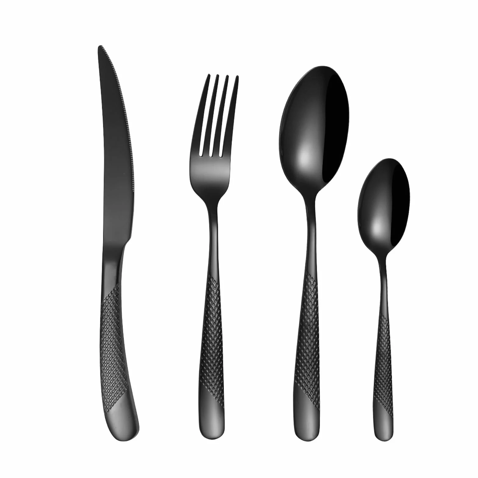 Genérico Juego De Cubiertos De Acero Inoxidable Martillado, Juego De Cubiertos De 48 Piezas, Cubiertos Pulidos A Espejo, Cubiertos para 12 Personas, Cubiertos para Banquetes De Negocios (Black 72pcs)