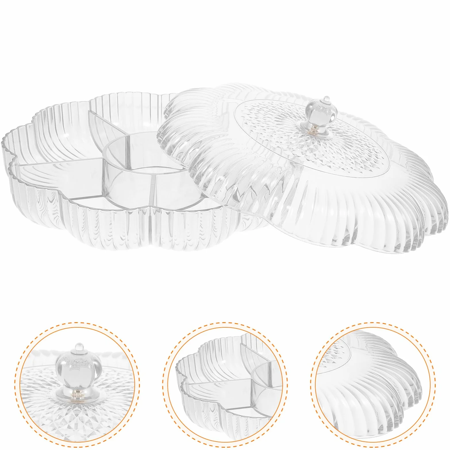 Ipetboom Bandeja de Dulces Transparente con Compartimentos en Forma de Flor Bandeja Dividida de Plástico para Servir Frutas y Snacks Adecuada para Fiestas y Hogar