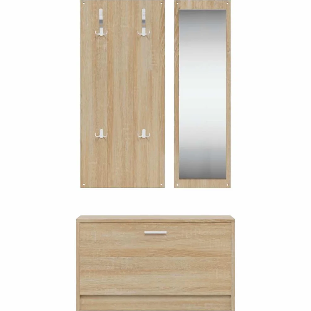 vidaXL Set de Mueble Zapatero 3 en 1 Armario Estantería Almacenamiento Recibidor Entrada Pasillo Salón Madera Contrachapada Color Roble Sonoma