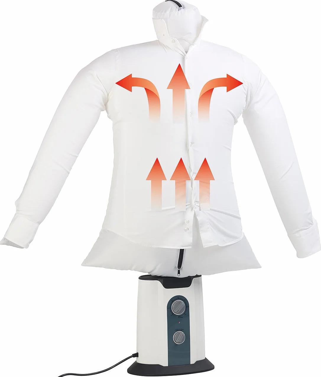 Sichler Haushaltsgeräte Sistemas de planchado industrial - maniquí para camisas: Maniquí de planchado con ventilador de aire caliente, Percheros, temporizador continuo de hasta 3 horas (con soporte)