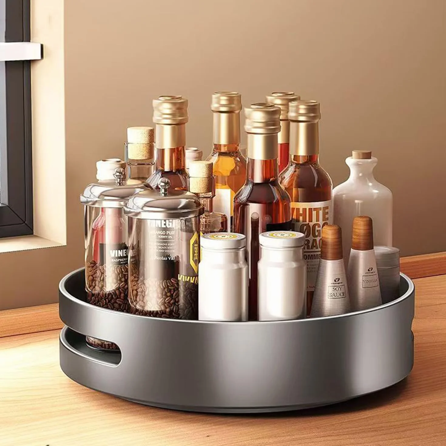 Especiero Giratorio 360°, Lazy Susan Despensa Organizador Especieros para Cocina Giratorio Estante De Plástico para Botellas, Cosmético, Armario, Despensa, Baño,Negro,30cm