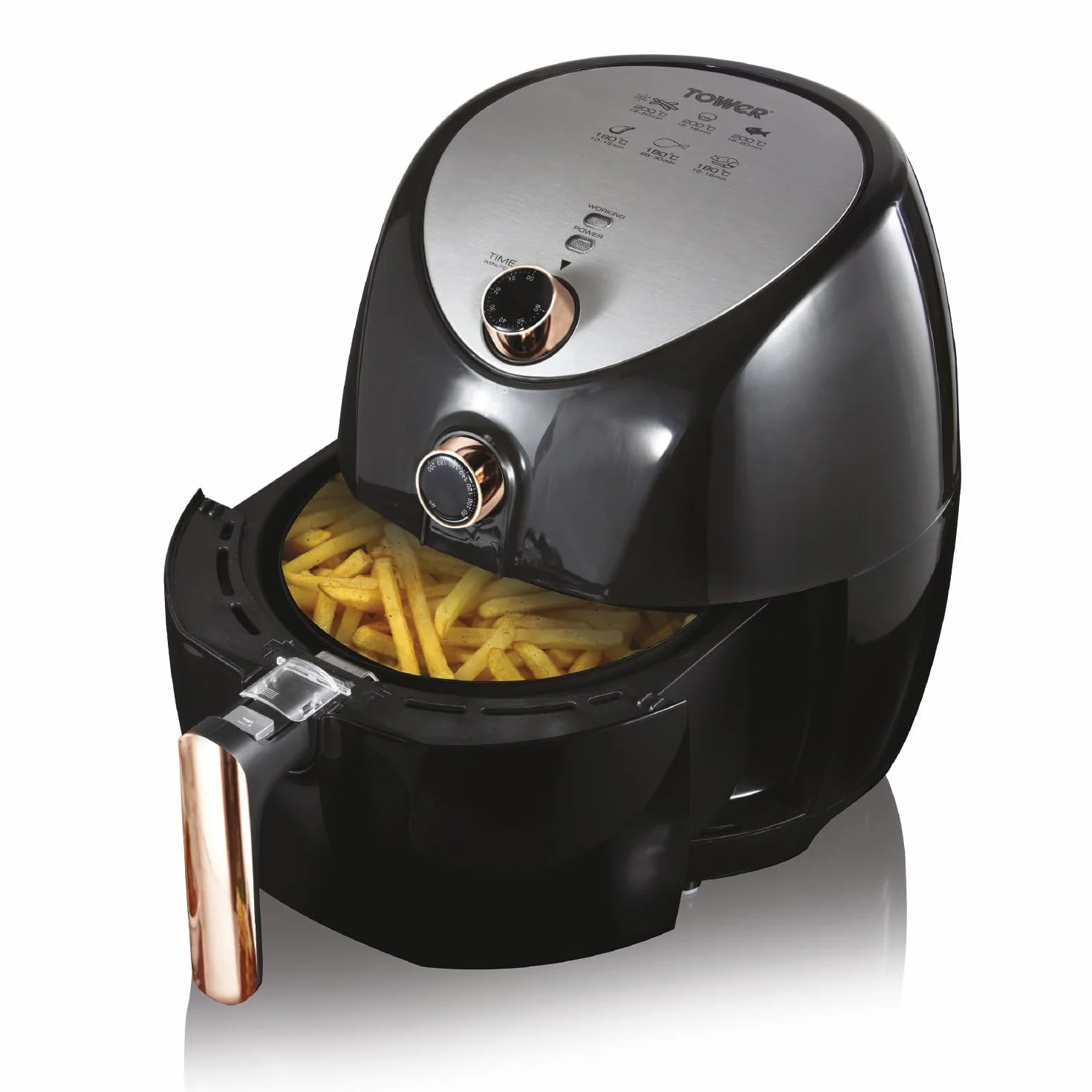 Tower T17021RG Freidora de Aire Tamaño Familiar: Air Fryer con Circulación de Aire Rápida y Temporizador de 60 Minutos: Freidora Sin Aceite de 4.3 L, 1500 W, Negro Oro rosa