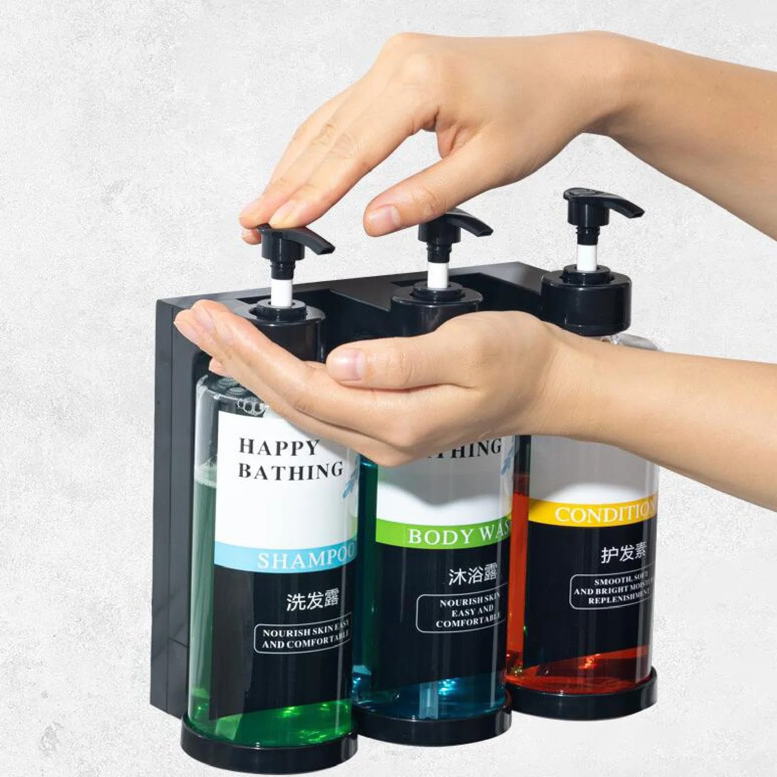 Dispensador de Jabón Líquido para Ducha con Botella Recargable Bomba Loción y Recipiente Apariencia Elegante Adecuado para Baño Hogar Oficina Cocina, 3 Ranuras claras, Individual
