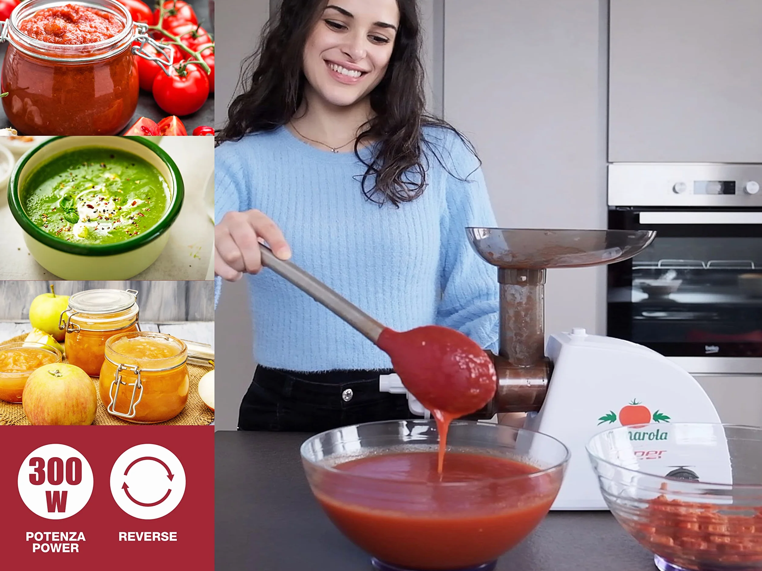 BEPER BP.720 Trituradora Tomate Electrica de Acero Inoxidable - Exprimidor de Tomates, 300 W