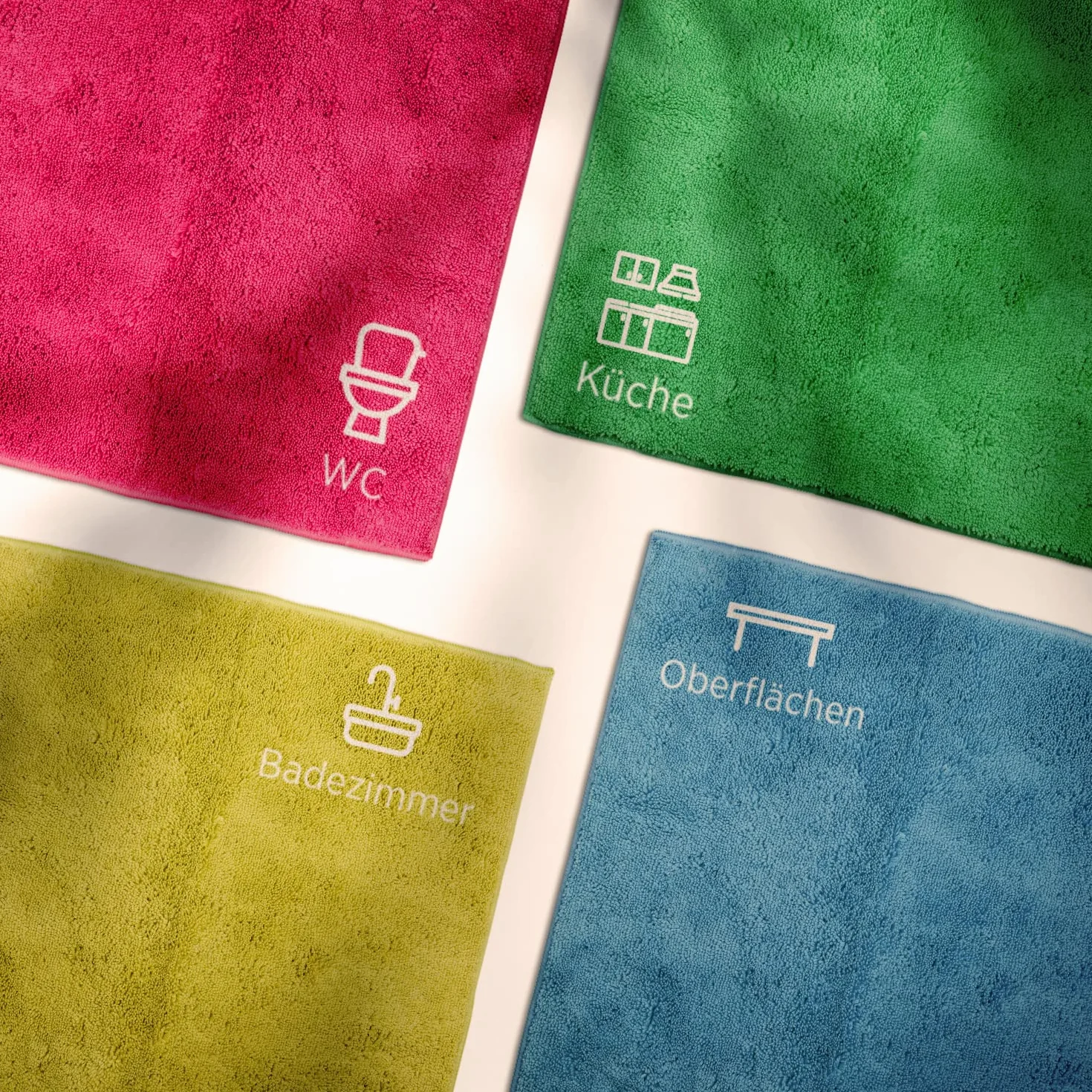 BIOHY Paños de Microfibra (Juego de 4) | Sistema de Cuatro Colores para una Limpieza Ideal para la Limpieza de cocinas, Muebles y Sanitarios
